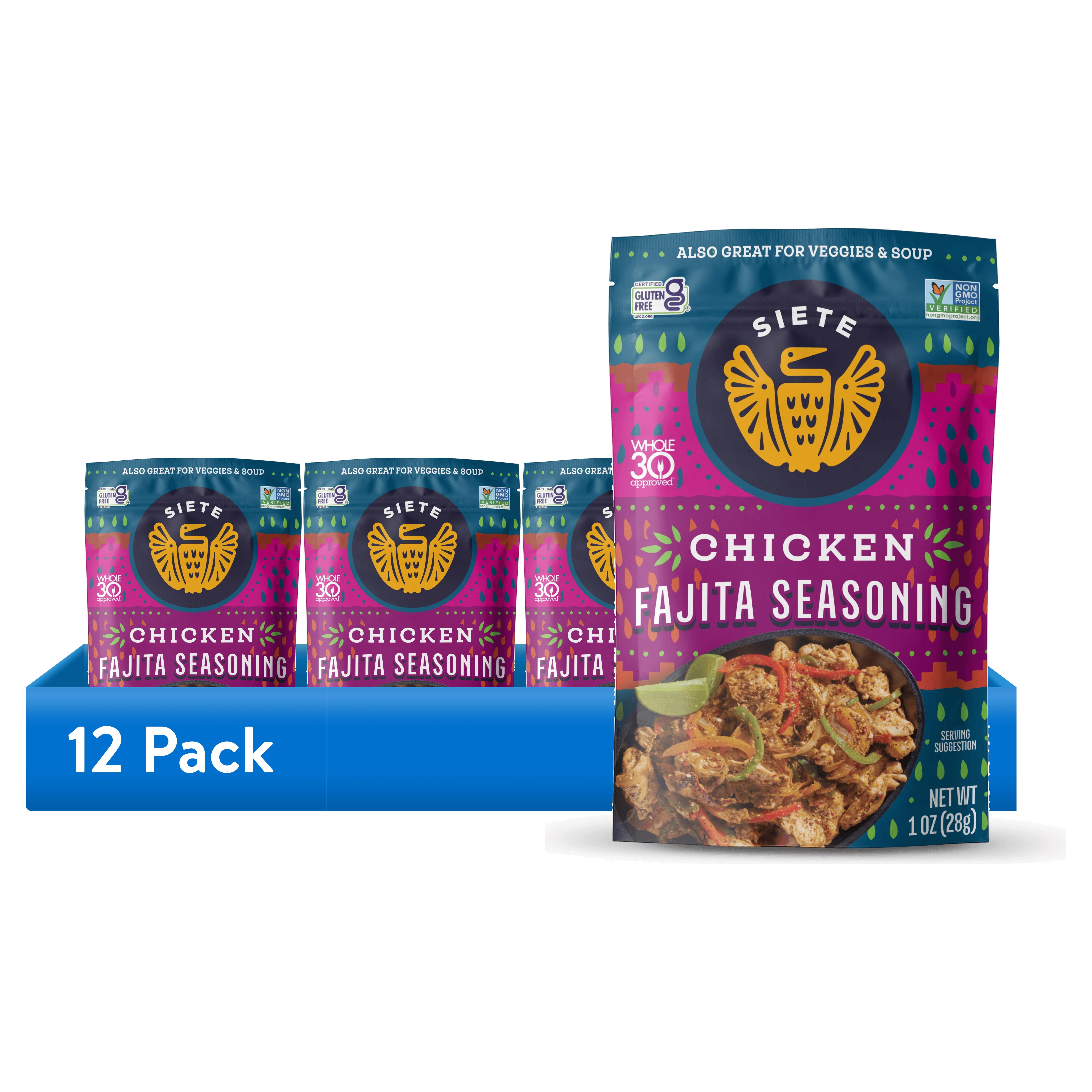 (12 pack) Siete Family Foods Chicken Fajita Seasoning, 1oz packet