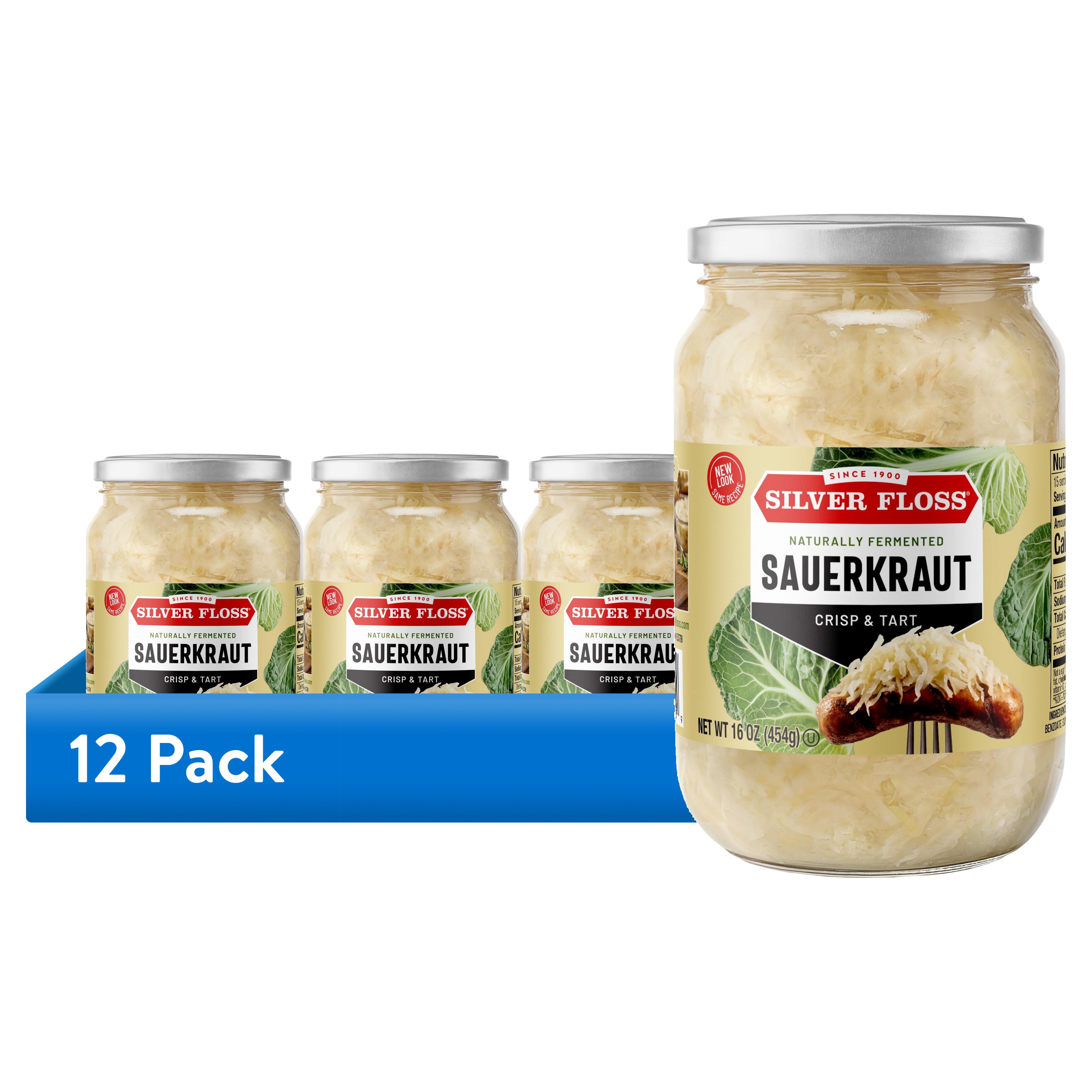 (12 pack) Silver Floss Naturally Fermented Shredded Sauerkraut, 16 oz Jar