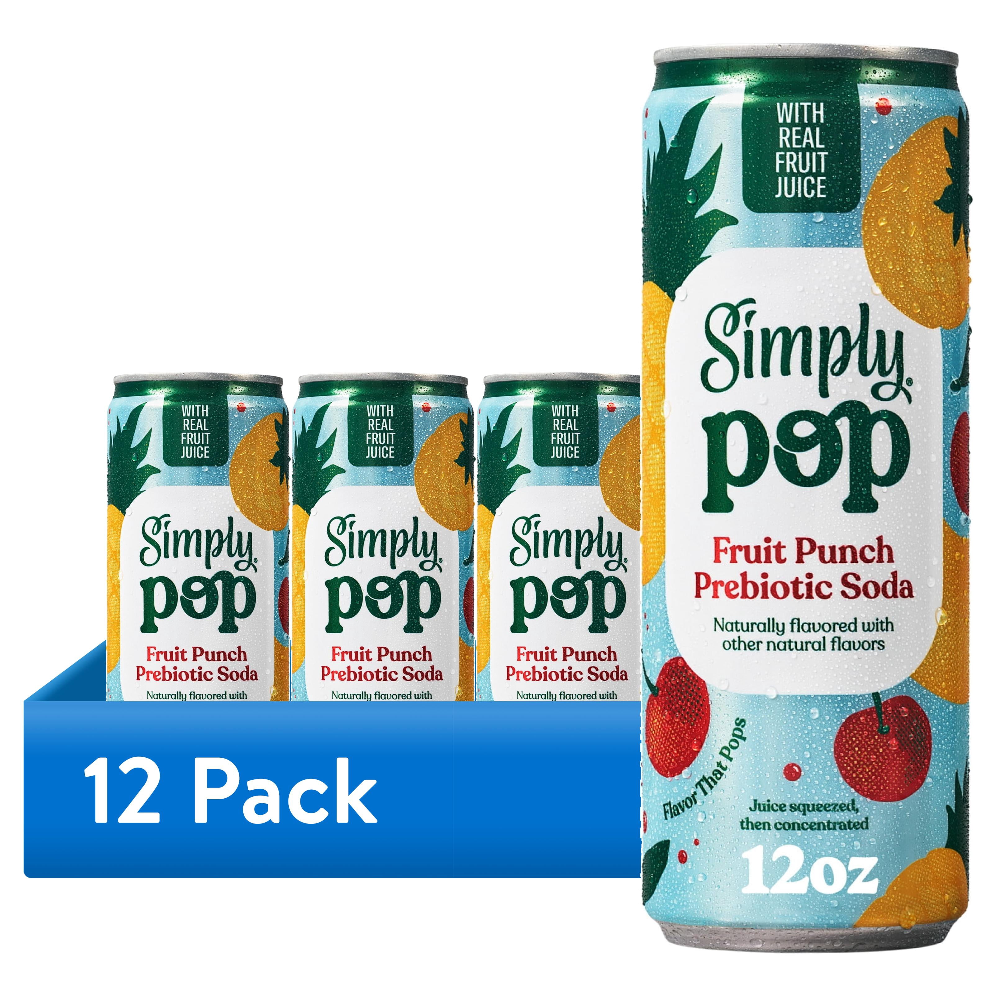 (12 pack) Simply Pop Prebiotic Soda Fruit Punch Drink, 12 oz. can