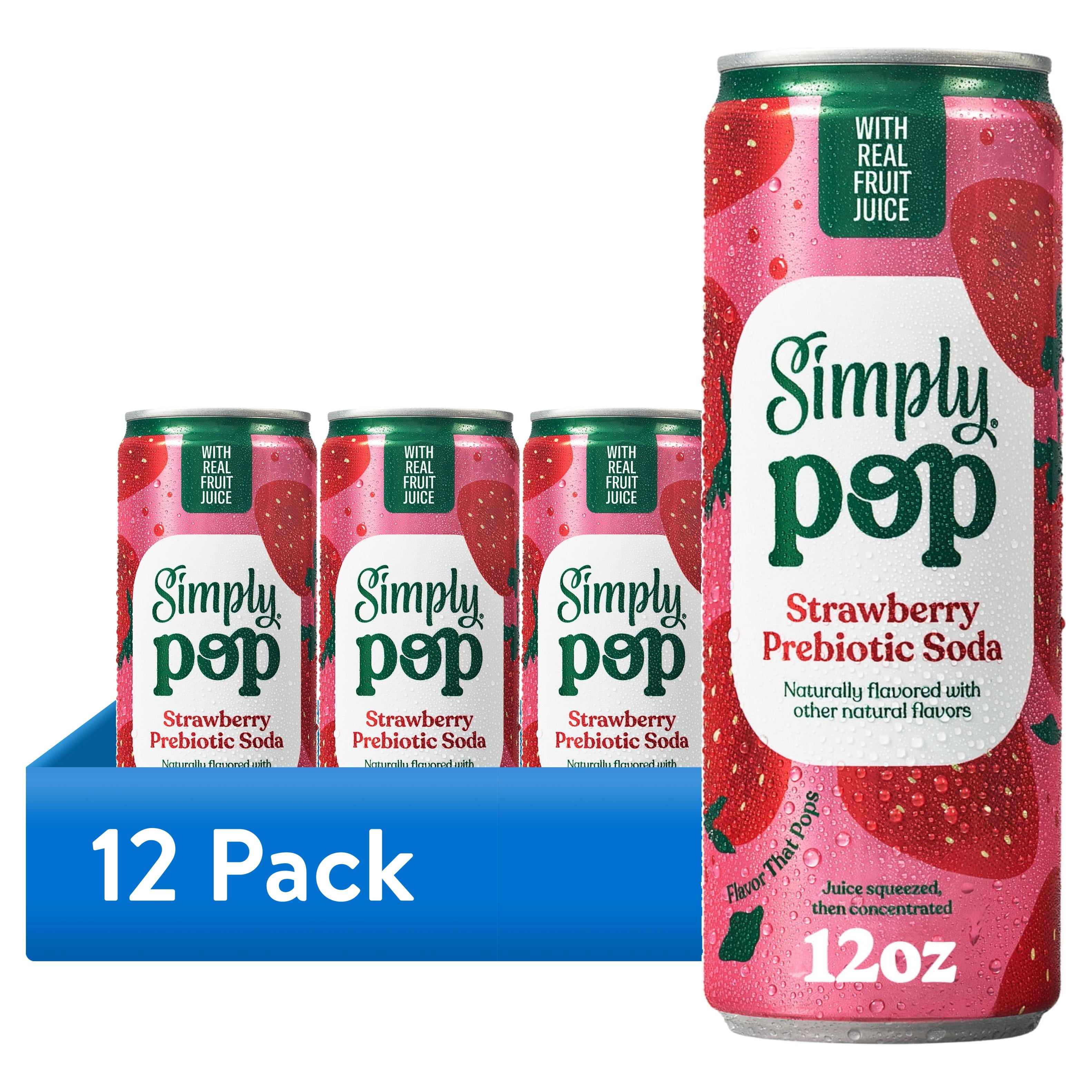 (12 pack) Simply Pop Prebiotic Soda Strawberry Drink, 12 oz. can