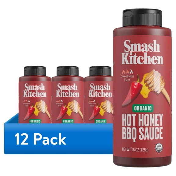 (12 pack) Smash Kitchen Organic Hot Honey BBQ Sauce, 15 oz Bottle