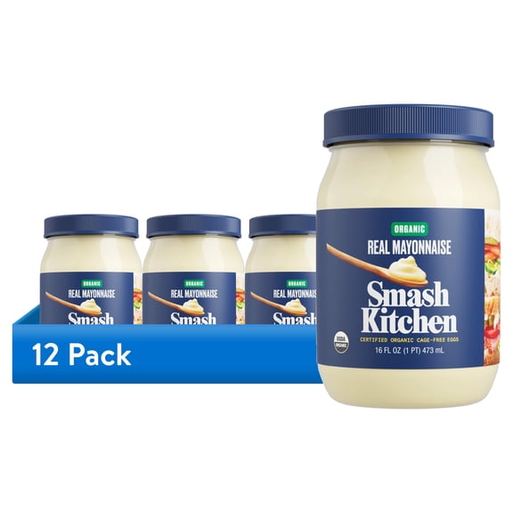 (12 pack) Smash Kitchen Organic Real Mayonnaise, 16 fl oz Jar