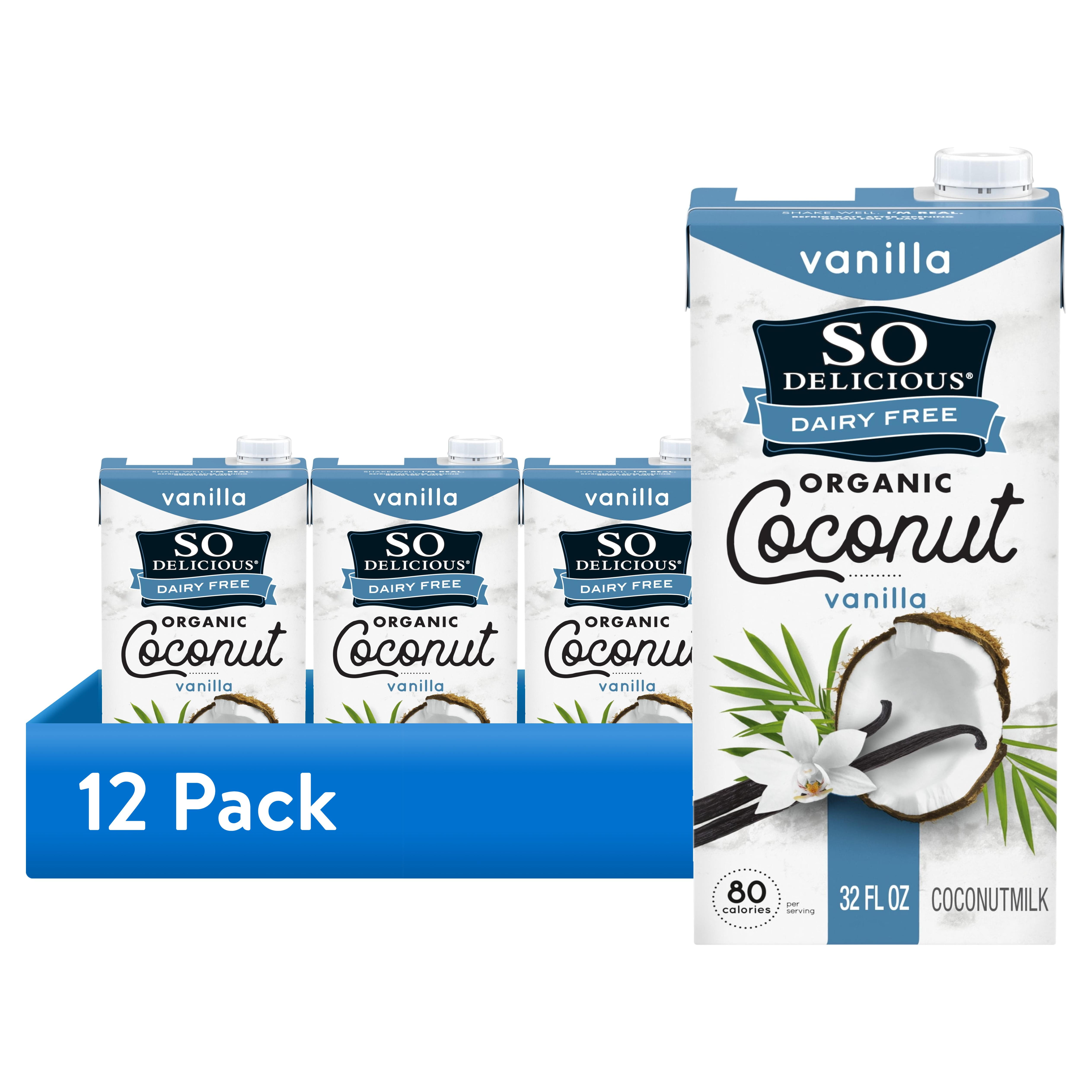 (12 pack) So Delicious Dairy Free UHT Vanilla Coconut Milk, 1 Quart