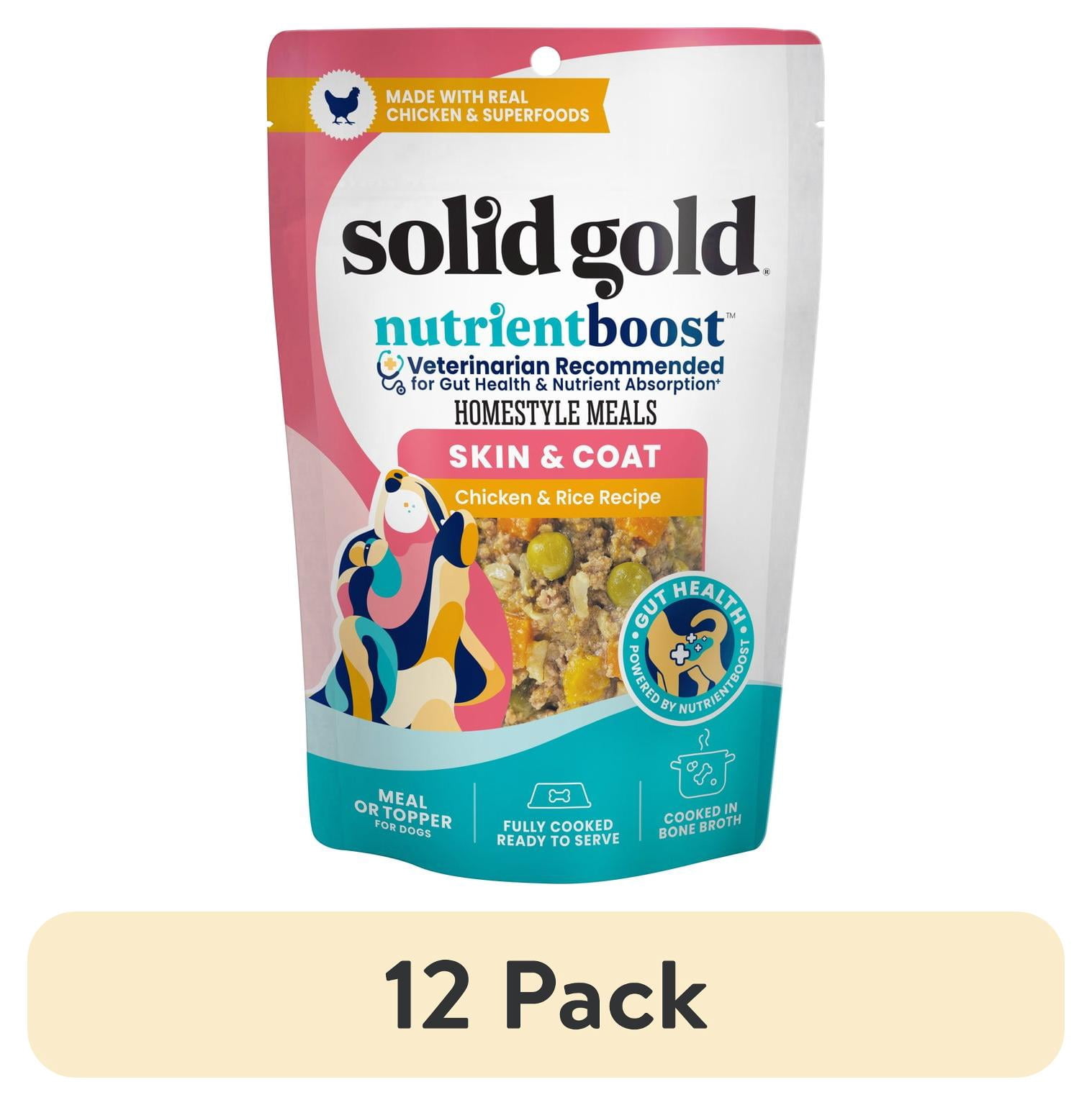 (12 pack) Solid Gold Homestyle Meals, Meal Topper for Dogs to Support Skin & Coat, Chicken & Rice Recipe, 9oz Pouch