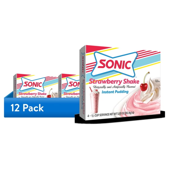 (12 pack) Sonic Strawberry Shake Instant Pudding Mix, 4 Servings, 3.03 oz Cardboard Box