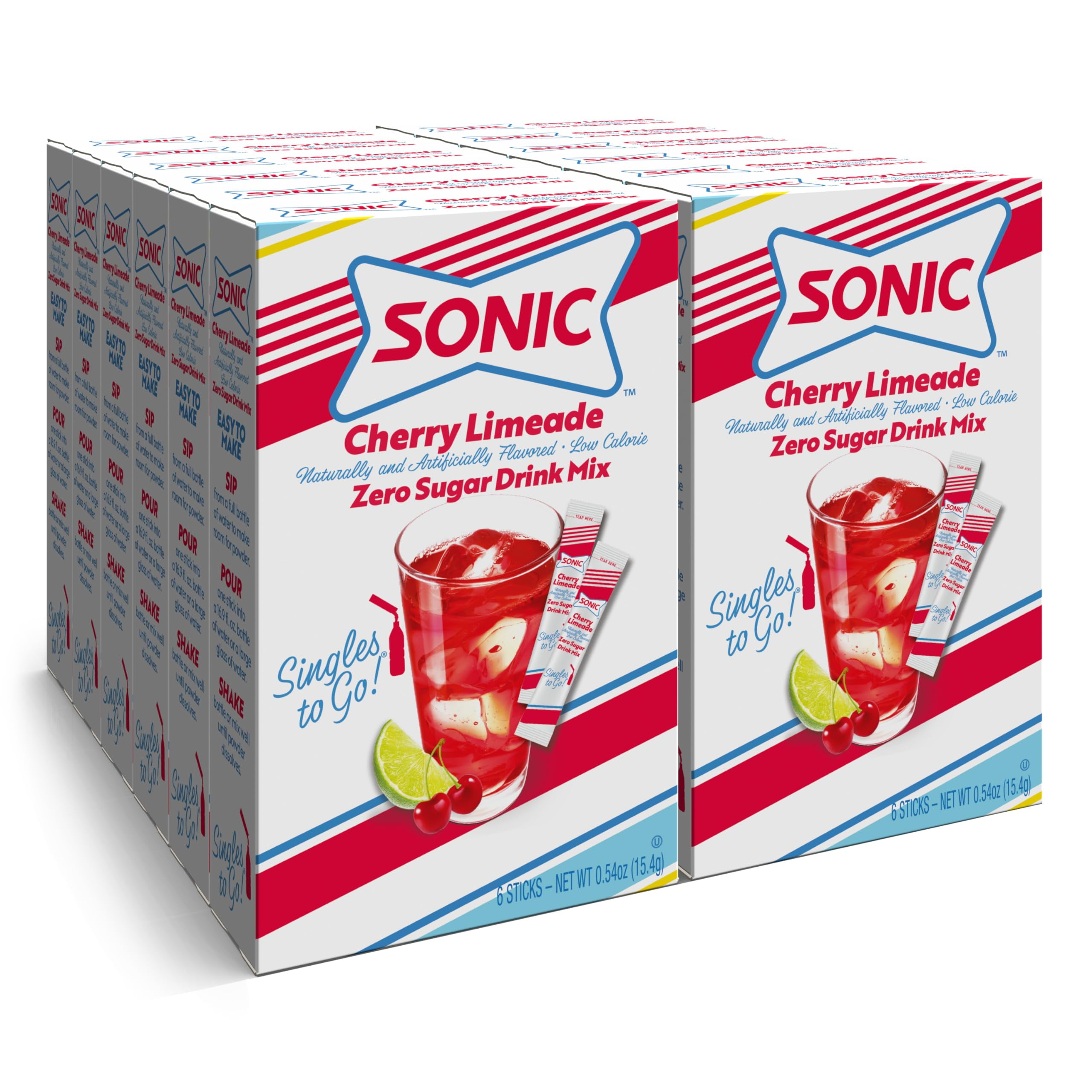 (12 pack) Sonic Zero Sugar Singles-to-Go Powdered Drink Mix, Cherry Limeade, 6 Count Packets