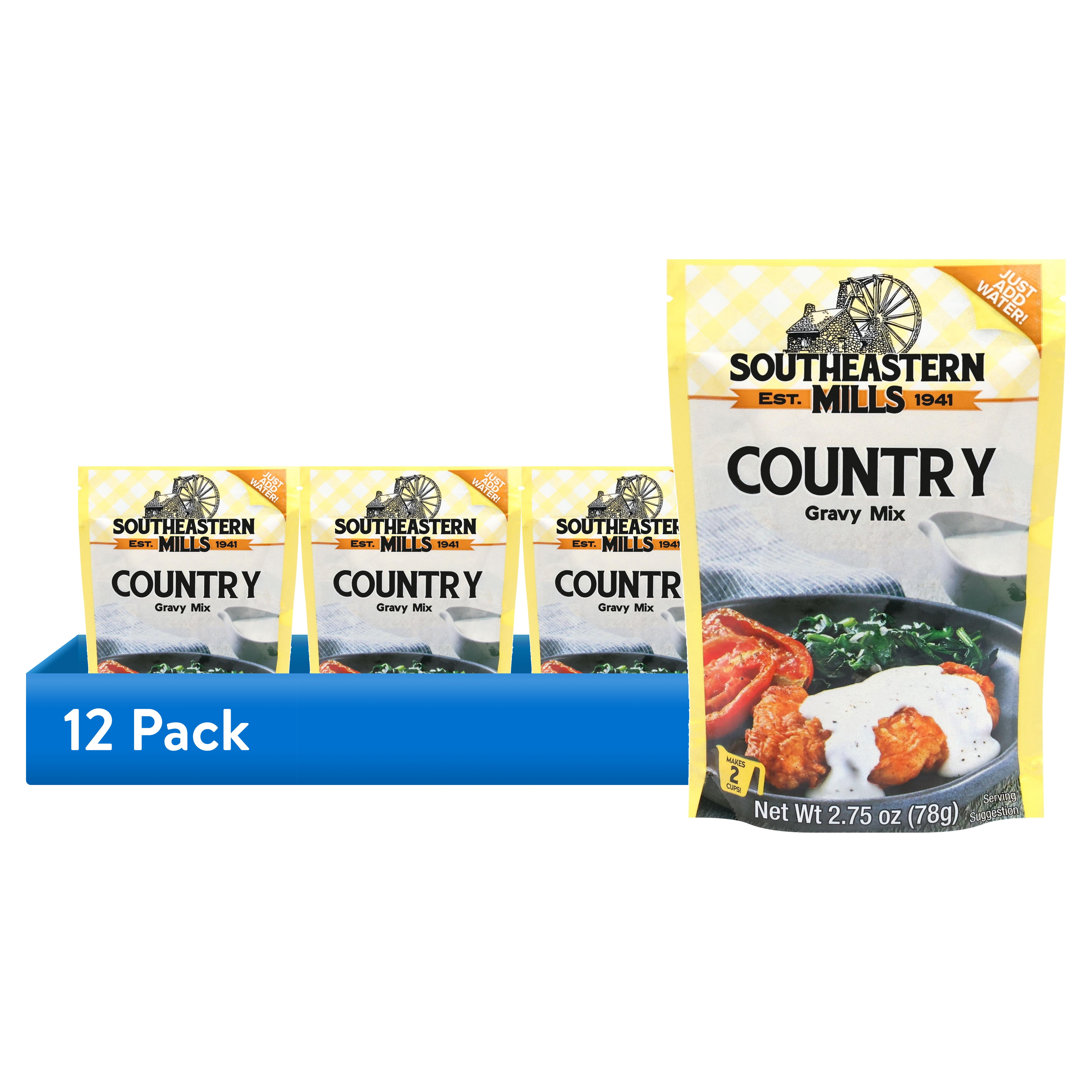 (12 pack) Southeastern Mills Country Gravy Mix, 2.75 oz Pouch – No Cholesterol, Easy to Prepare, Perfect for Biscuits, Mashed Potatoes & More