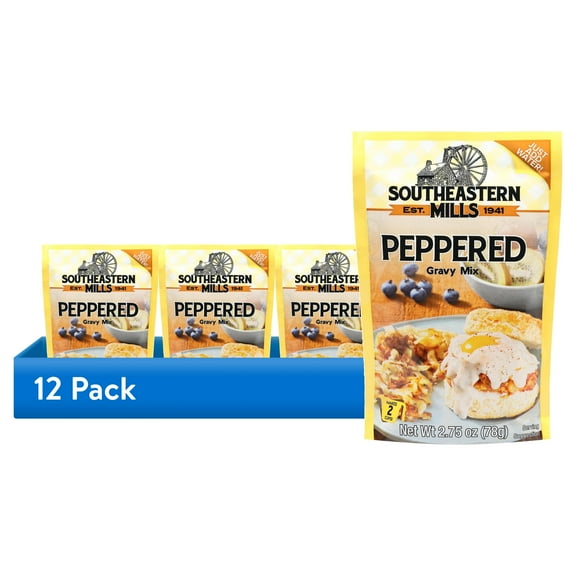 (12 pack) Southeastern Mills Peppered Gravy Mix, 2.75 oz No Cholesterol, Easy to Prepare, Perfect for Biscuits, Mashed Potatoes & More