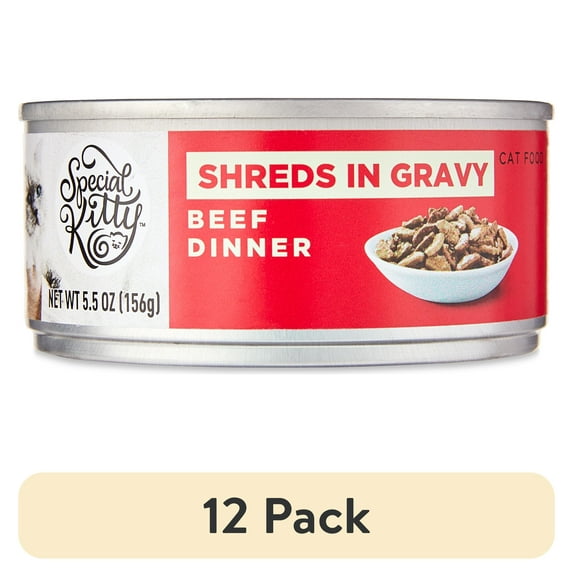 (12 pack) Special Kitty Beef Dinner Shreds in Gravy Wet Cat Food, 5.5 oz Can