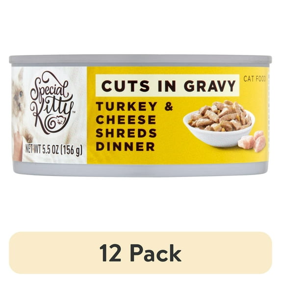 (12 pack) Special Kitty Turkey and Cheese Flavor Shred Gravy Wet Cat Food, 5.5 oz Can