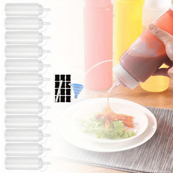 12 pack Squeeze Bottle Condiment Squeeze Bottles Plastic ketchup Squeeze Squirt bottle For Sauce, BBQ, Dressing, Paint, Workshop, Pancake Art Dispenser 8 OZ