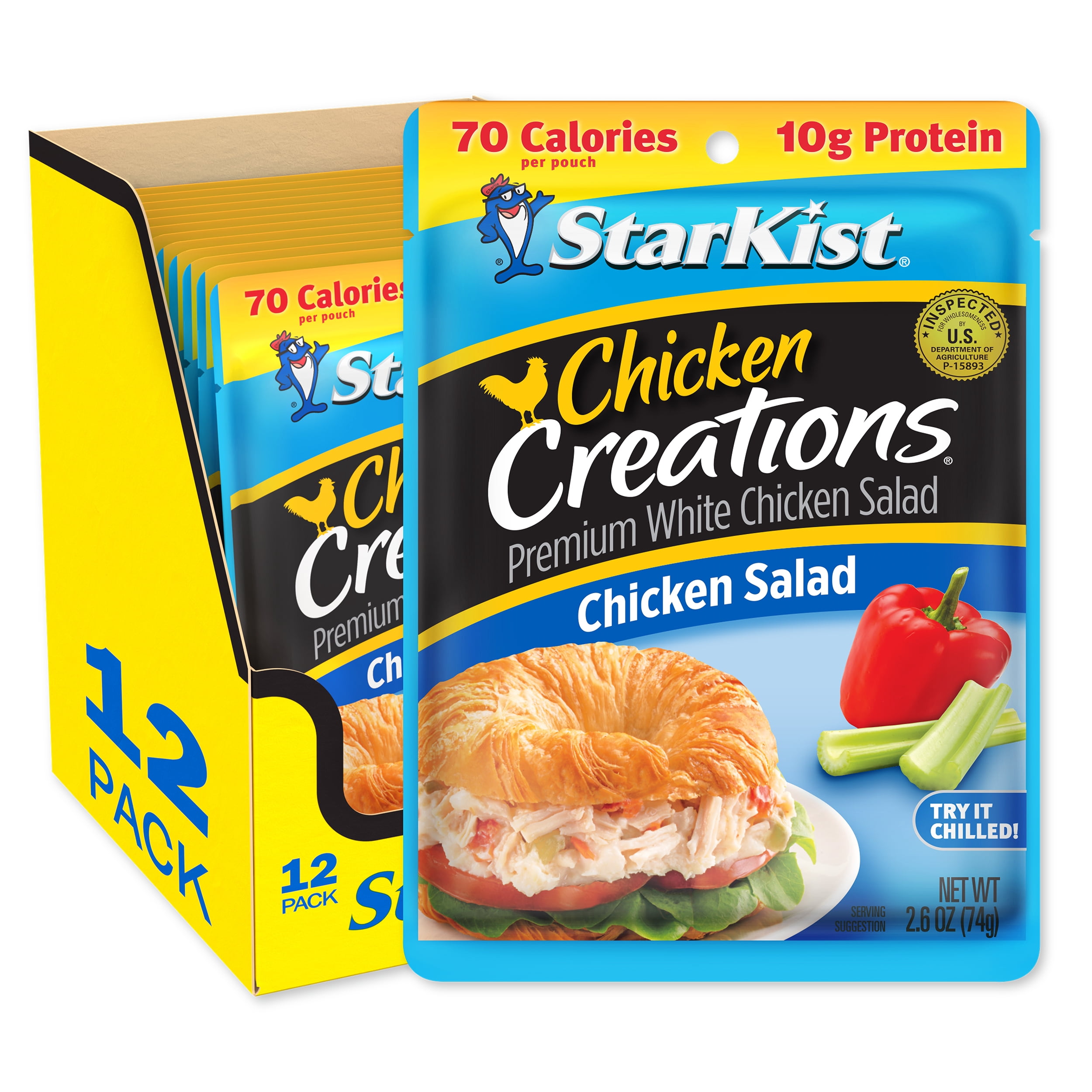 (12 pack) StarKist Chicken Creations, Chicken Salad, Gluten Free, 10g Protein, 2.6 oz Pouch