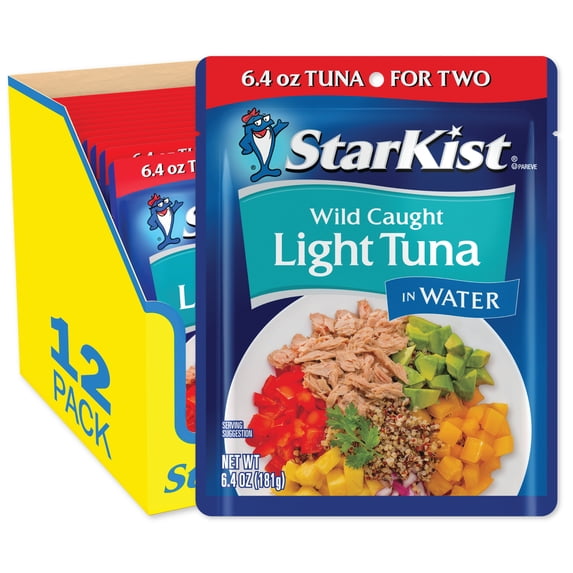 (12 pack) StarKist Light Tuna in Water, Wild Caught, 19g Protein, 6.4 oz Pouch