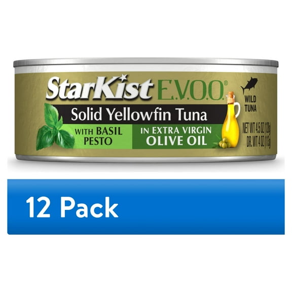 (12 pack) StarKist E.V.O.O. Solid Yellowfin Tuna with Basil Pesto, 28g Protein, 4.5 oz Can