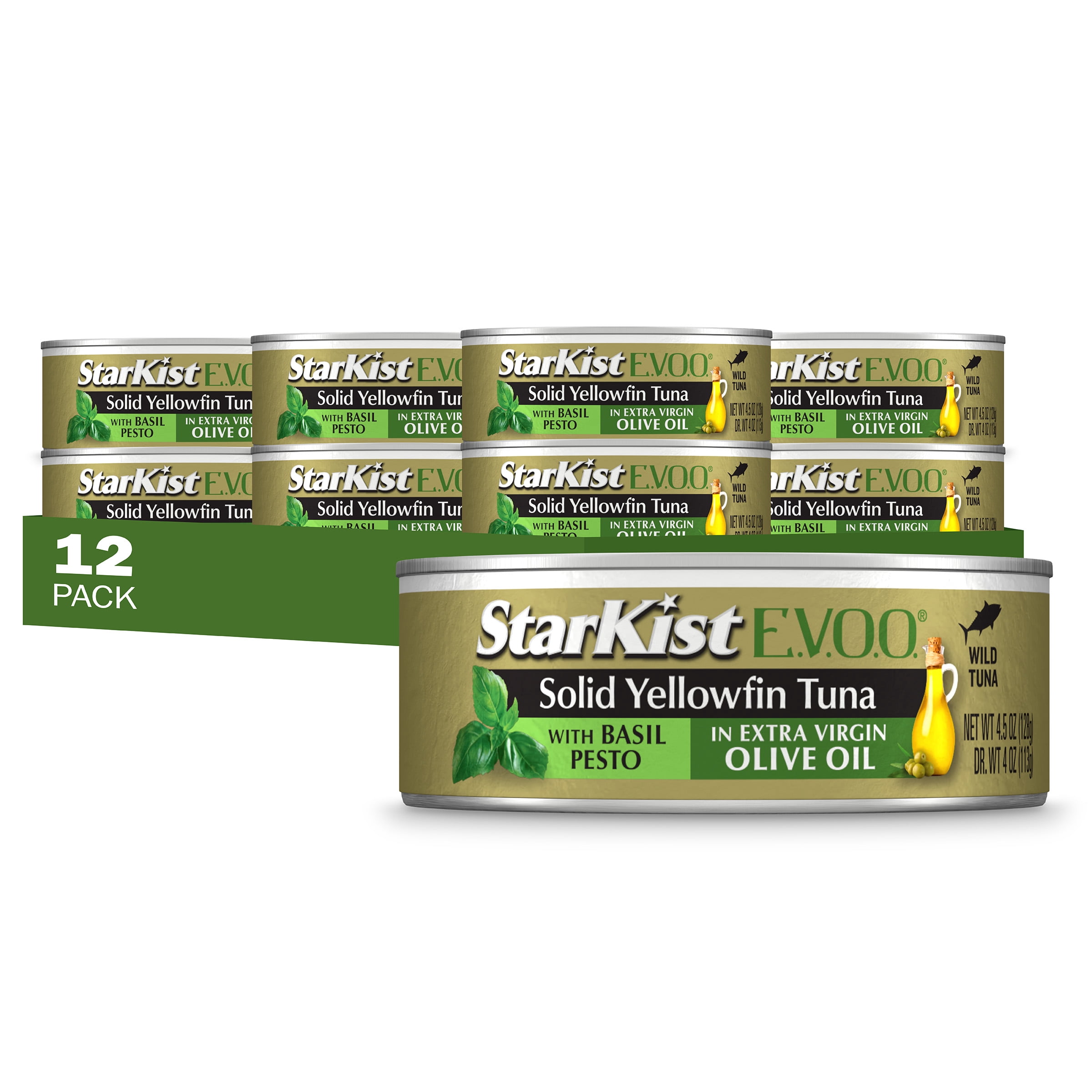 (12 pack) StarKist E.V.O.O. Solid Yellowfin Tuna with Basil Pesto, 28g Protein, 4.5 oz Can