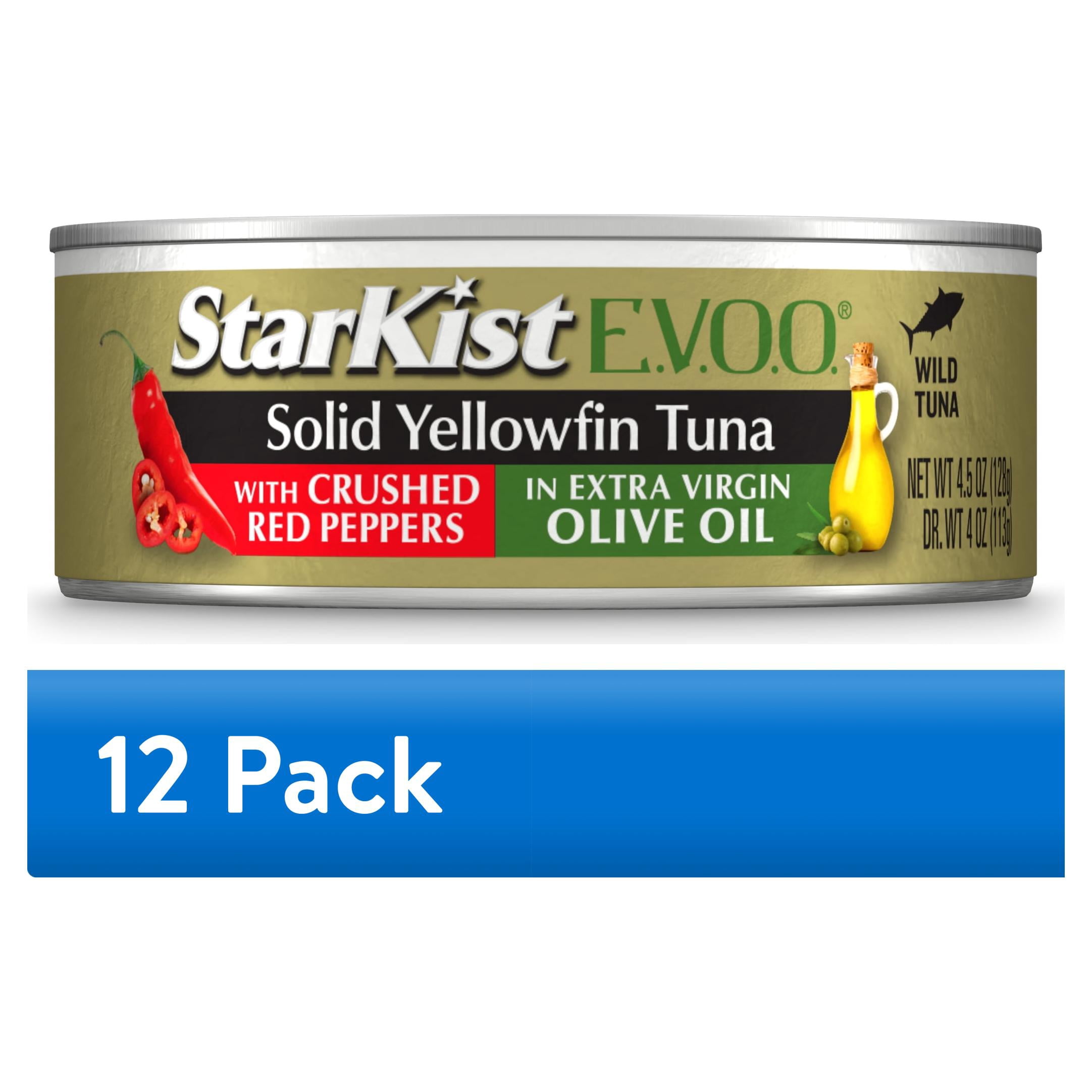 (12 pack) StarKist E.V.O.O. Solid Yellowfin Tuna with Crushed Red Peppers in Extra Virgin Olive Oil, 25g Protein, 4.5 oz Can