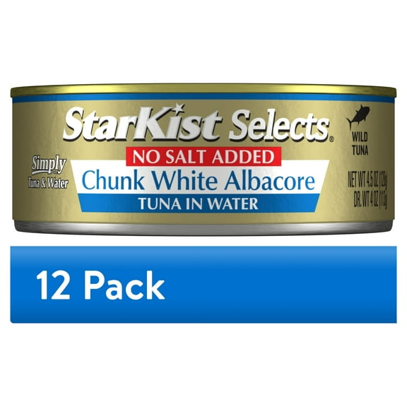 (12 pack) StarKist Selects Chunk White Albacore Tuna in Water, No Salt Added, 4.5 oz Can