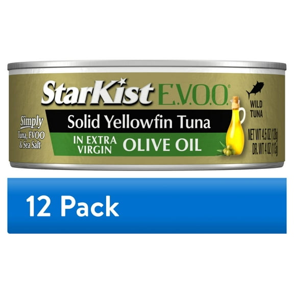 (12 pack) StarKist Selects E.V.O.O. Solid Yellowfin/Light Tuna in Extra Virgin Olive Oil, 4.5 oz Can, Packaging May Vary