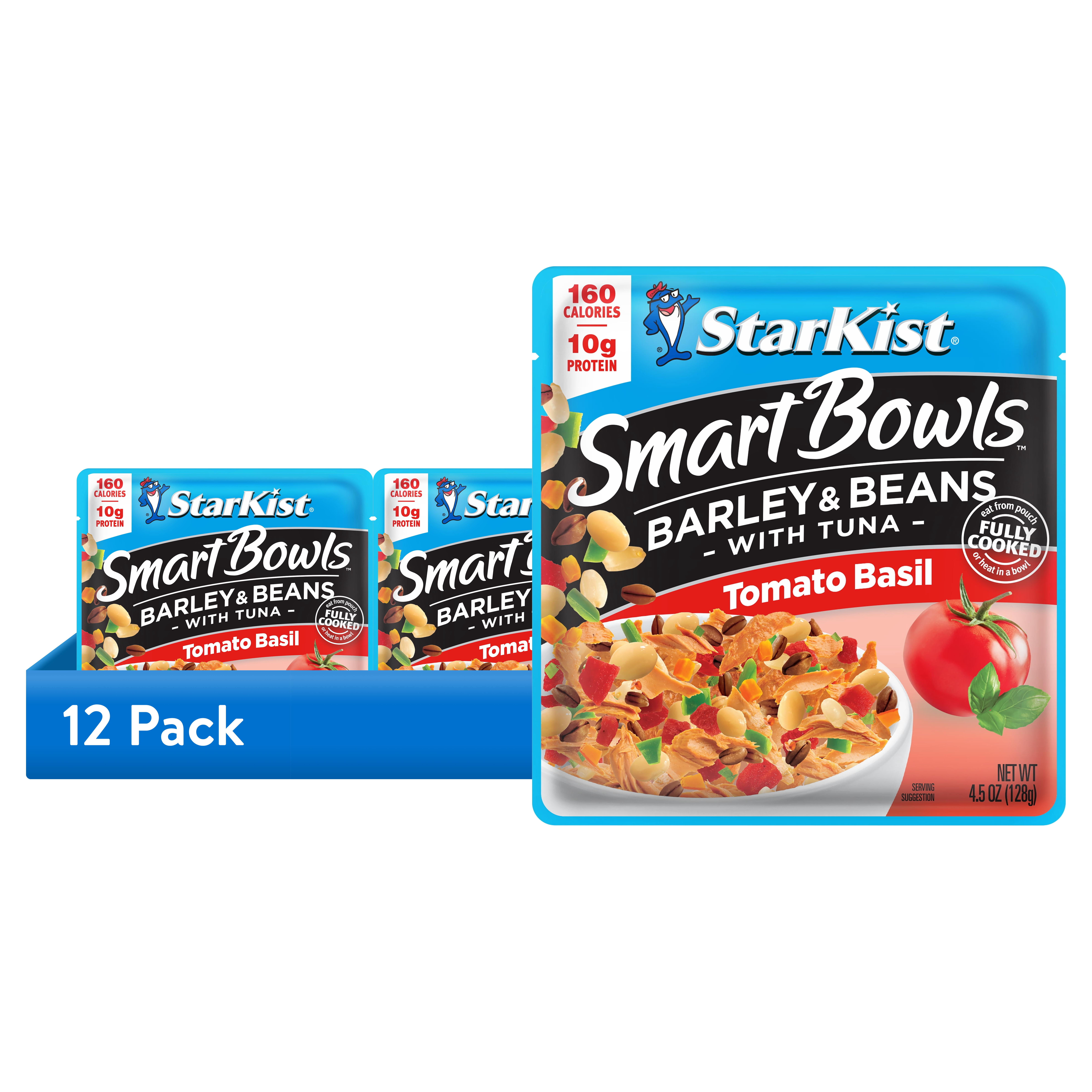 (12 pack) StarKist Smart Bowls Tomato Basil Barley & Beans with Tuna, 10g Protein, 4.5 oz Pouch