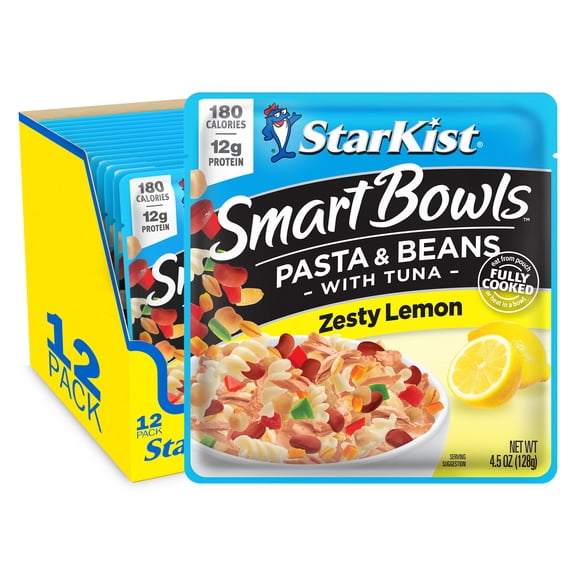 (12 pack) StarKist Smart Bowls Tuna Pasta & Beans Zesty Lemon, 4.5 oz Pouch