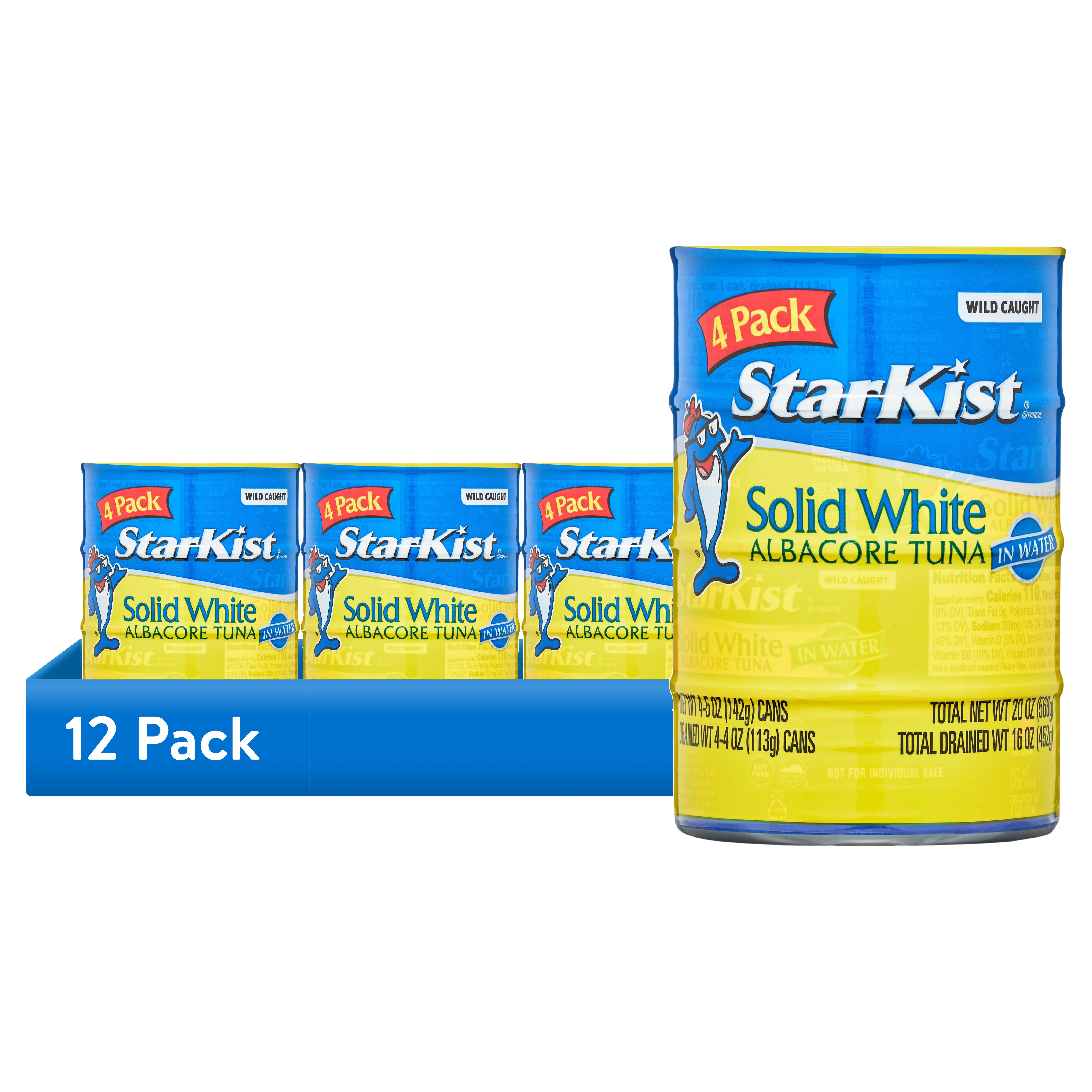 (12 pack) StarKist Solid White Albacore Tuna in Water , 5 oz Can, 4-Pack