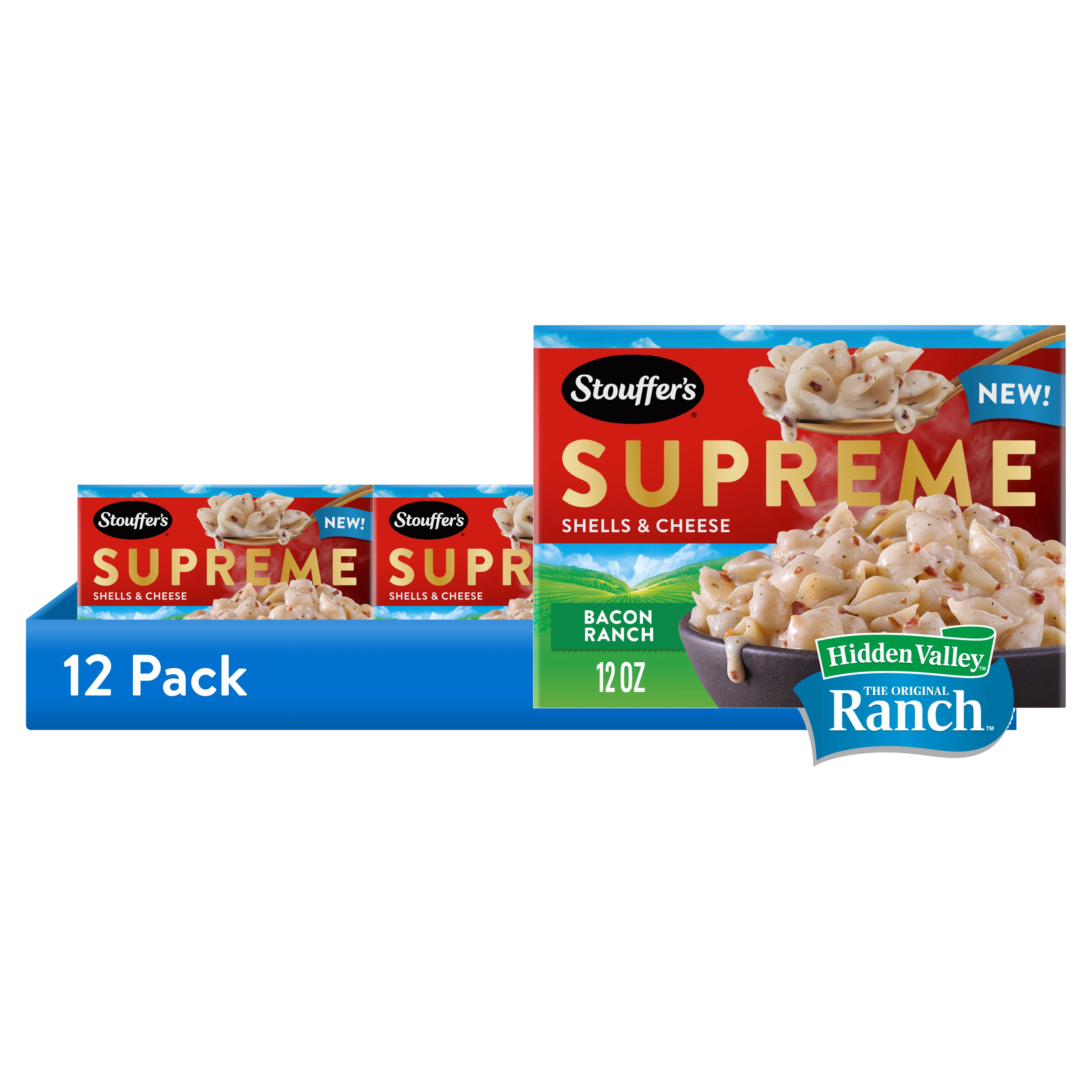 (12 pack) Stouffer's Supreme Hidden Valley, Bacon Ranch Shells and Cheese, Stovetop Mac and Cheese (Box) 12 oz