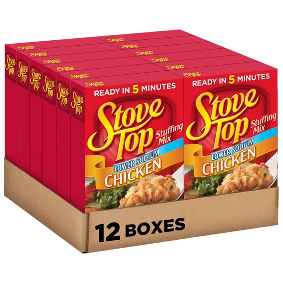 (12 pack) Stove Top Low Sodium Chicken Stuffing Mix Side Dish with 25% Less Sodium, 6 oz Box
