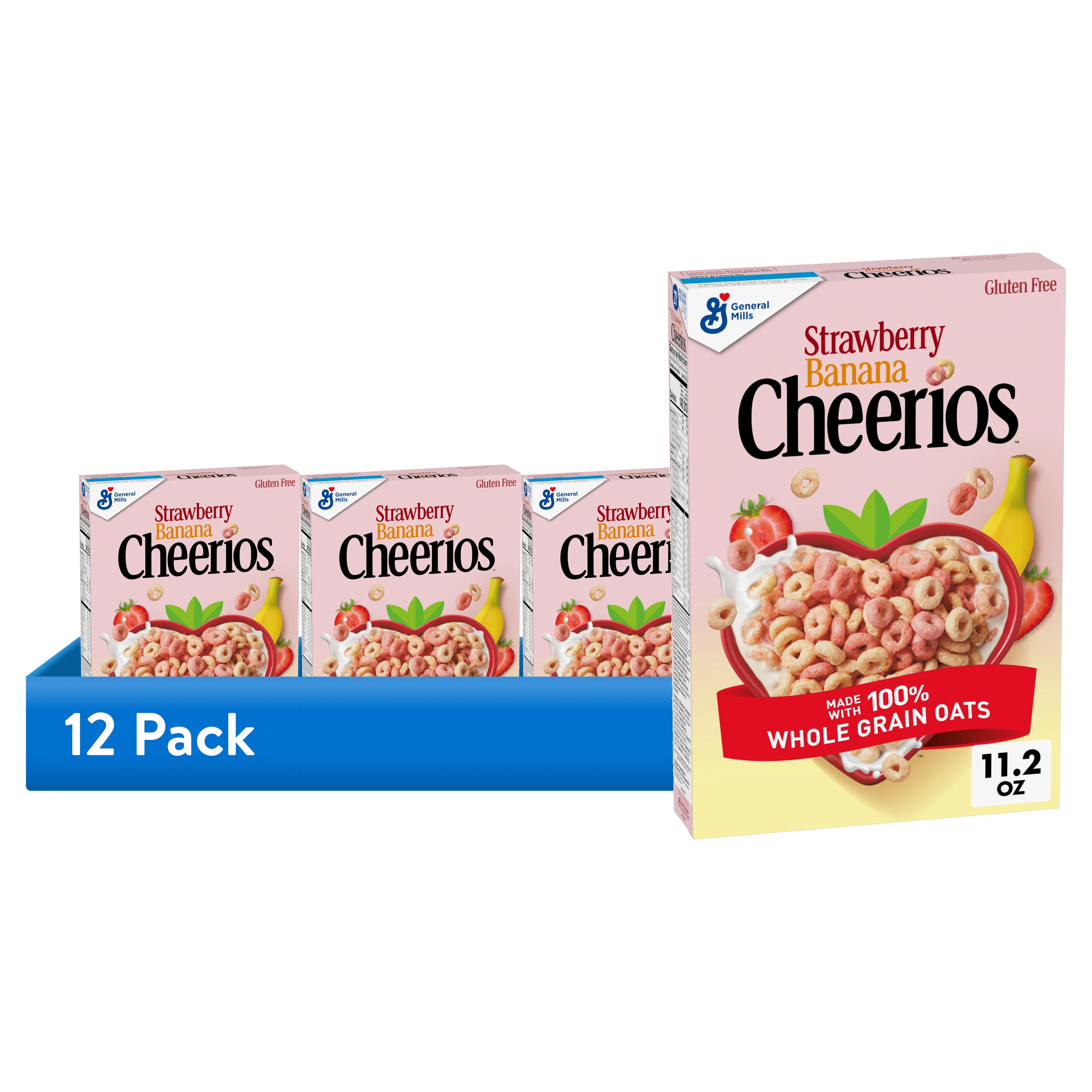 (12 pack) Strawberry Banana Cheerios, Heart Healthy Gluten Free Breakfast Cereal, Made with Whole Grain Oats, 11.2 oz