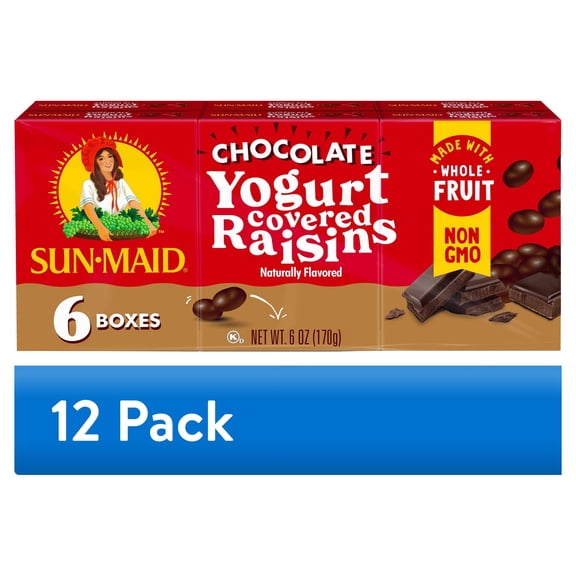 (12 pack) Sun-Maid Chocolate Yogurt Covered Raisins, 1 oz, 6 Count