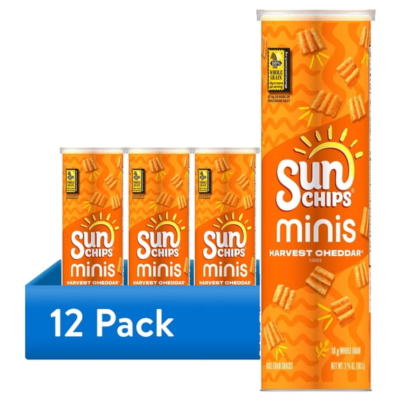 (12 pack) SunChips Minis, Harvest Cheddar Canister Snack Chips, 3.75 oz Canister