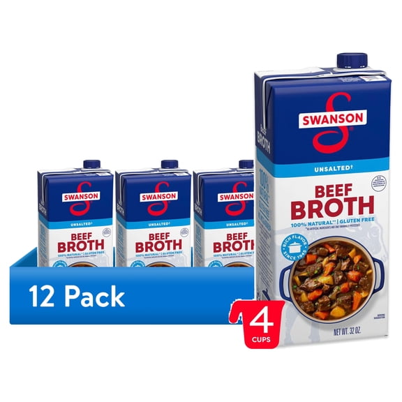 (12 pack) Swanson Unsalted Beef Broth, 32 oz Carton