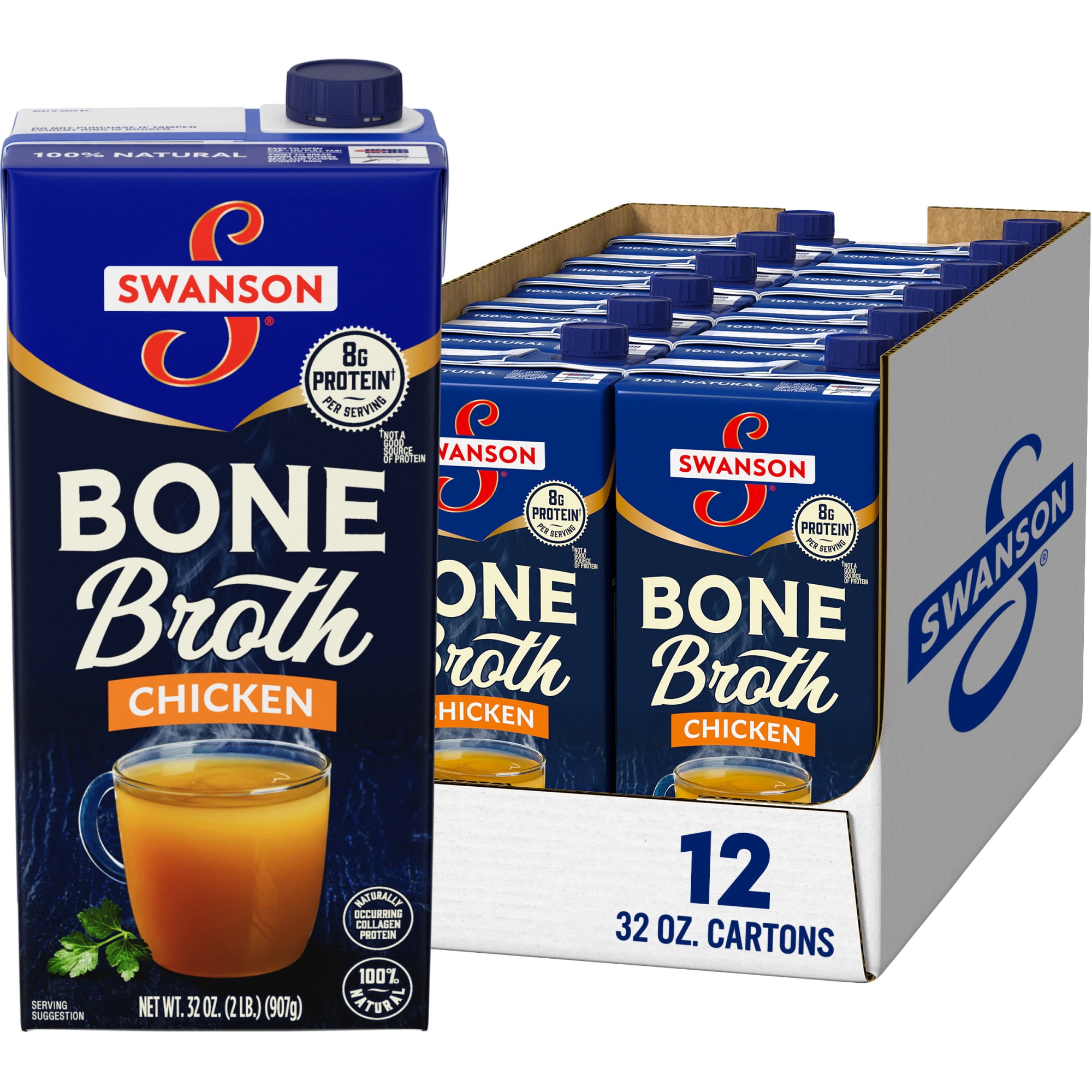 (12 pack) Swanson Chicken Bone Broth, 32 oz Carton