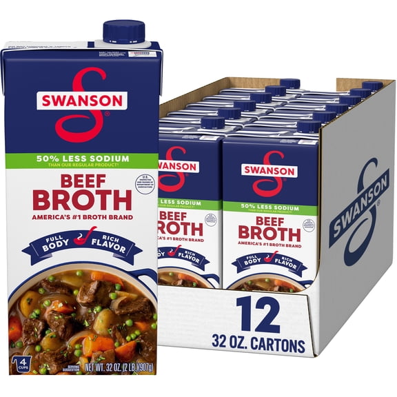 (12 pack) Swanson Lower Sodium Beef Broth, 32 oz Carton