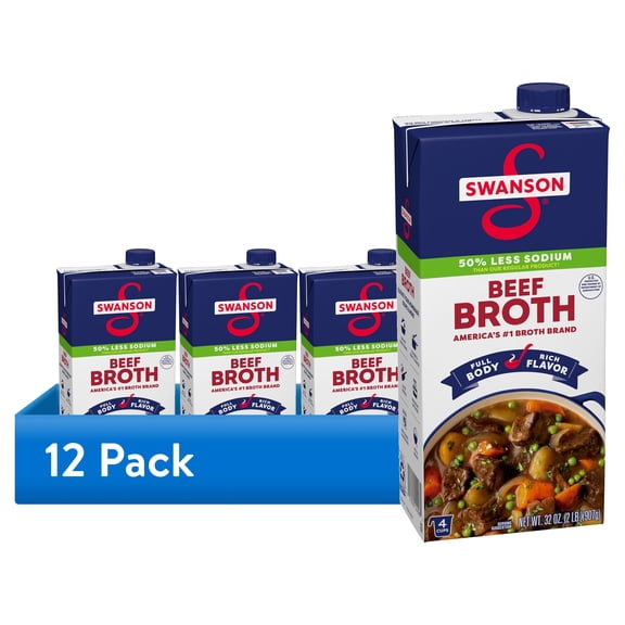 (12 pack) Swanson Lower Sodium Beef Broth, 32 oz Carton