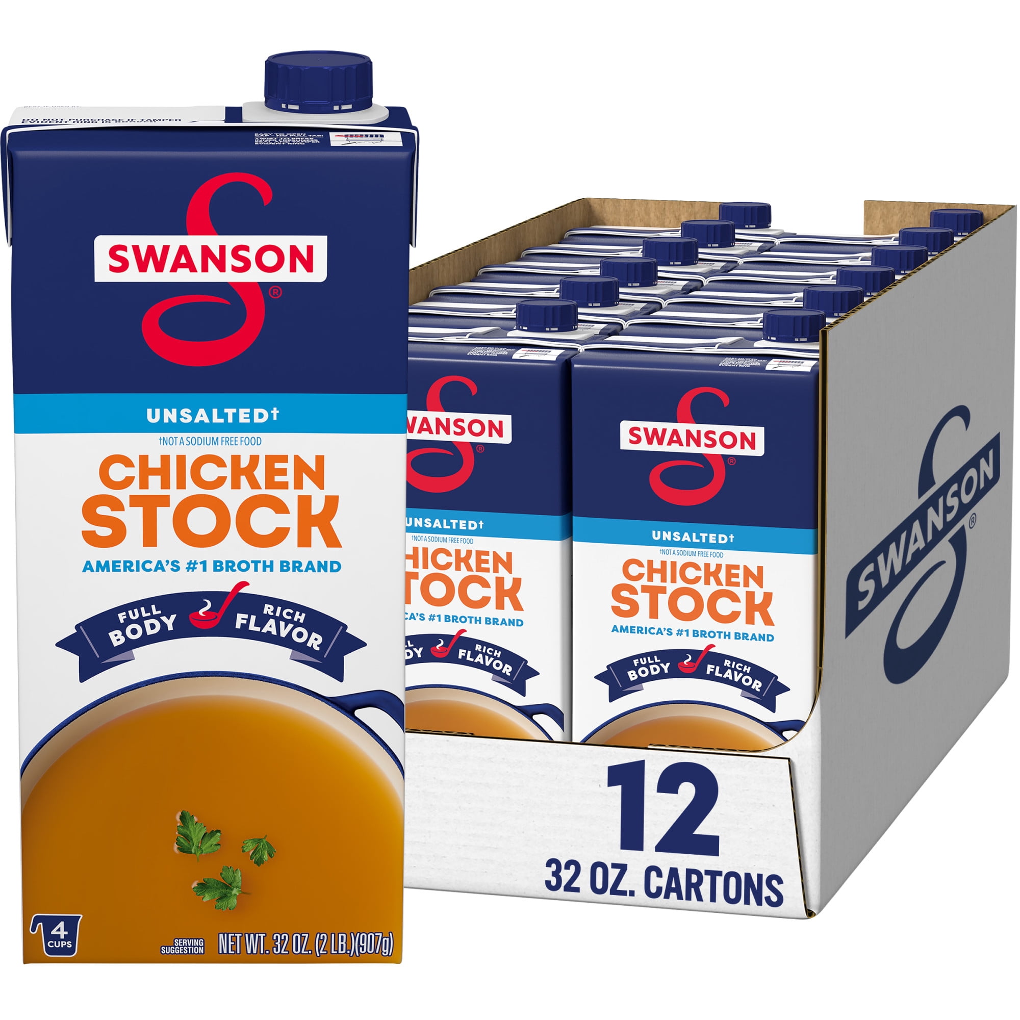 (12 pack) Swanson Unsalted Chicken Stock, 32 oz Carton