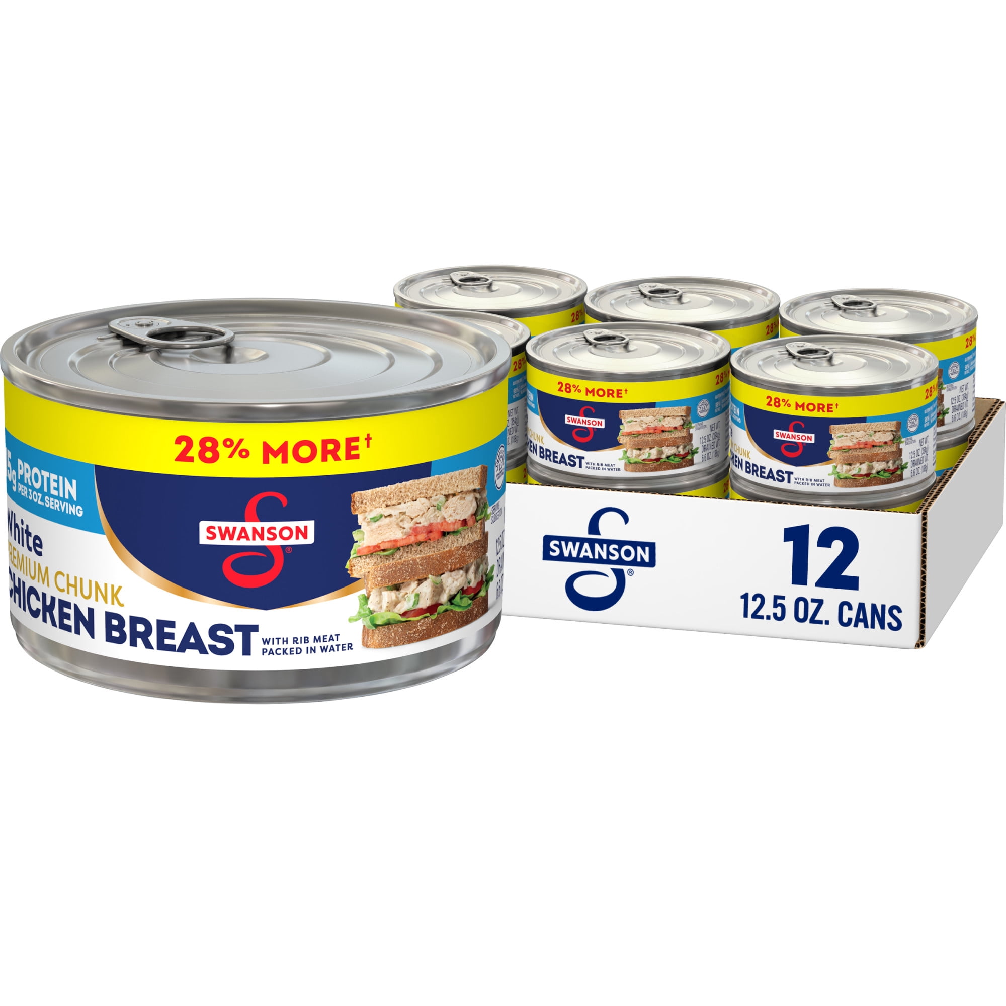 (12 pack) Swanson White Premium Chunk Canned Chicken Breast in Water, 12.5 oz Can