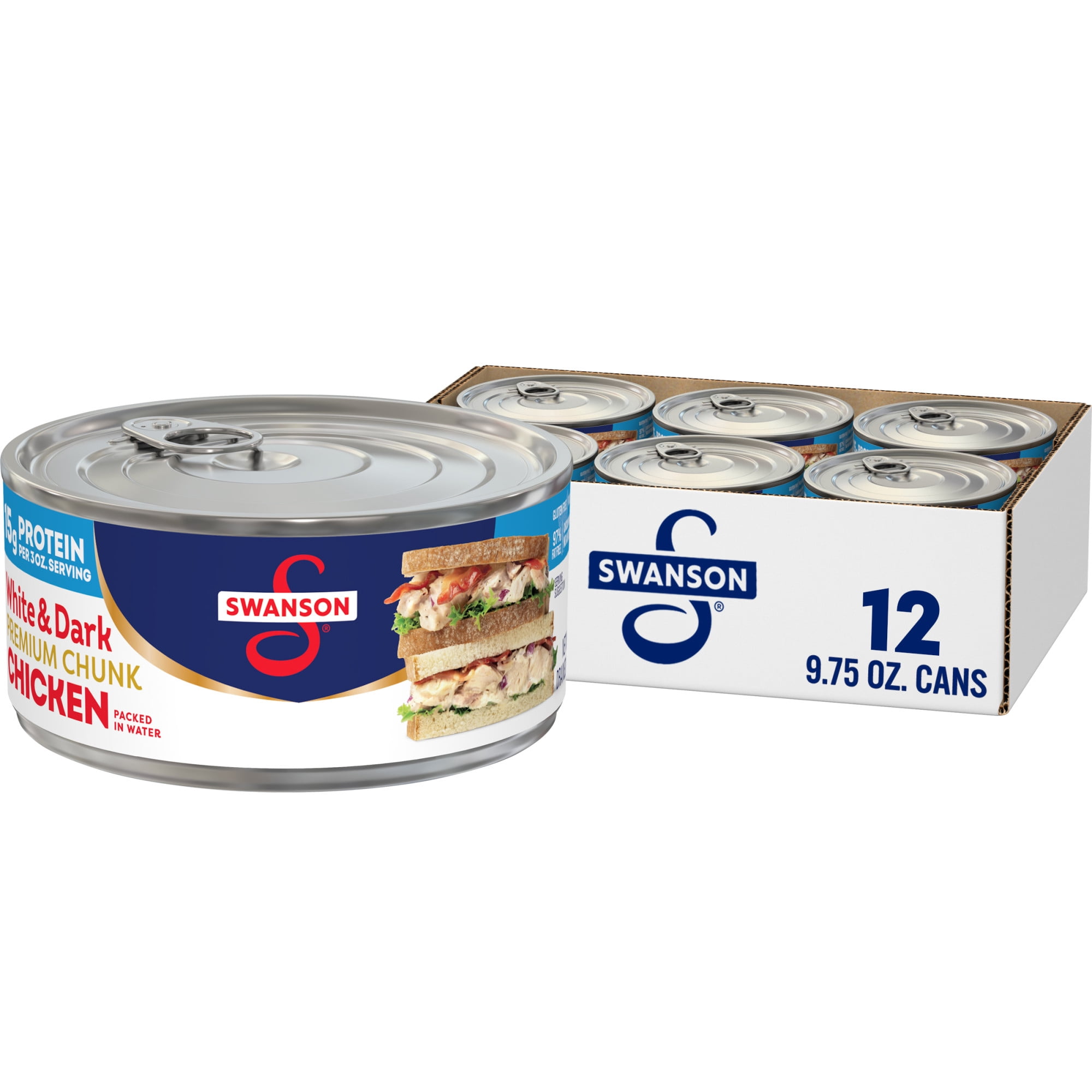 (12 pack) Swanson White and Dark Premium Chunk Canned Chicken Breast in Water, 9.75 oz Can