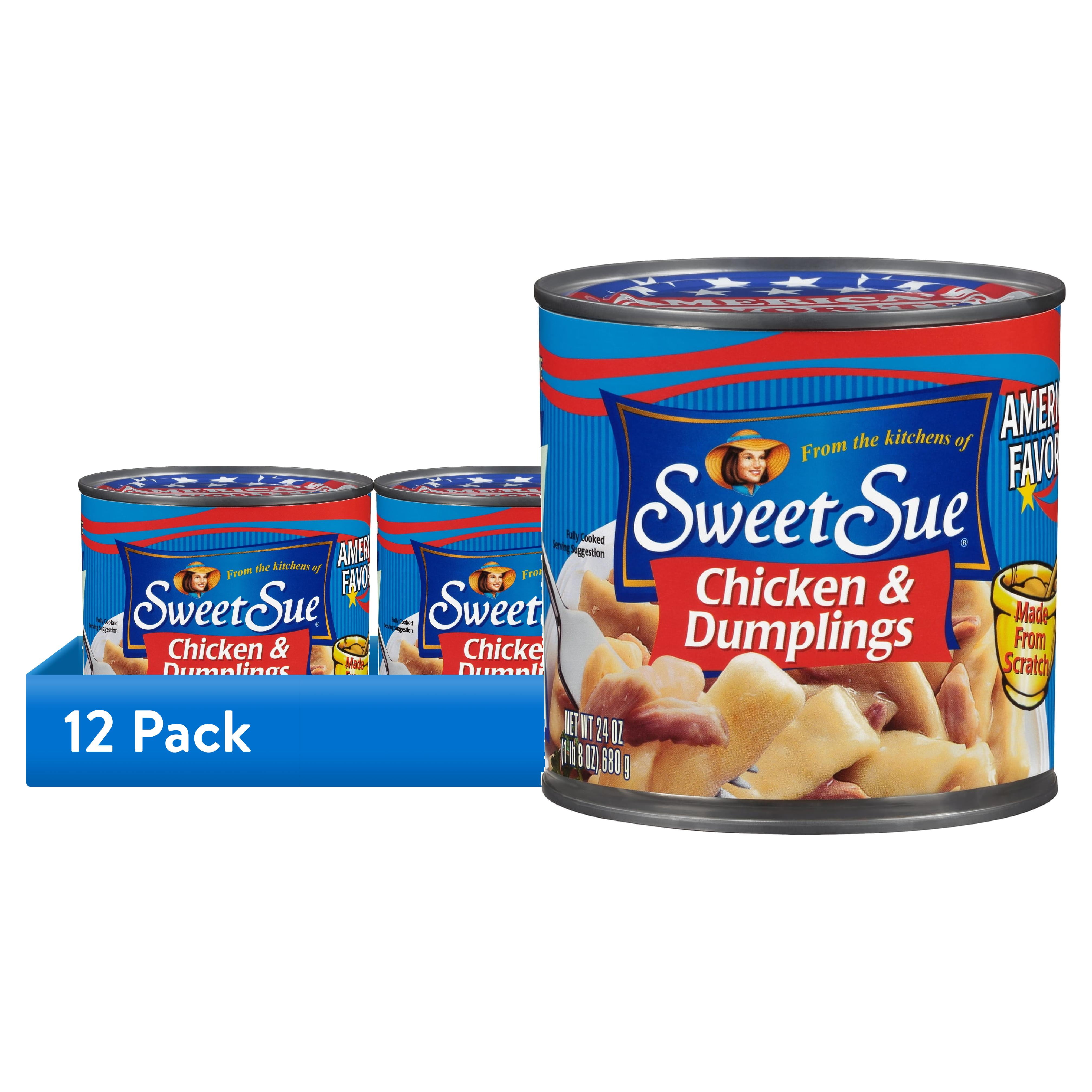 (12 pack) Sweet Sue Chicken & Dumplings, 14g Protein per Serving, Made from Scratch Recipe, Heat and Serve Meal, Shelf Stable Can, 24 oz