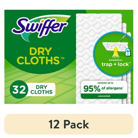 (12 pack) Swiffer Sweep + Mop, Dry Pads Refill, Floor Cleaner, Cleaning Cloths, Unscented, 32 Count