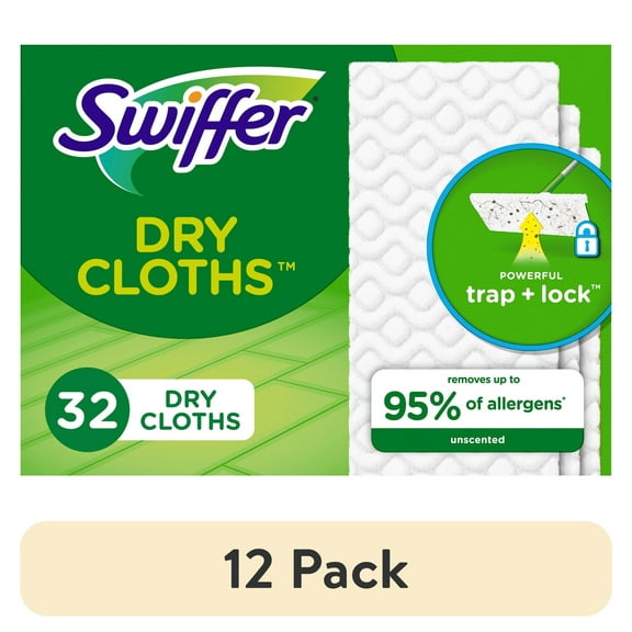 (12 pack) Swiffer Sweep + Mop, Dry Pads Refill, Floor Cleaner, Cleaning Cloths, Unscented, 32 Count