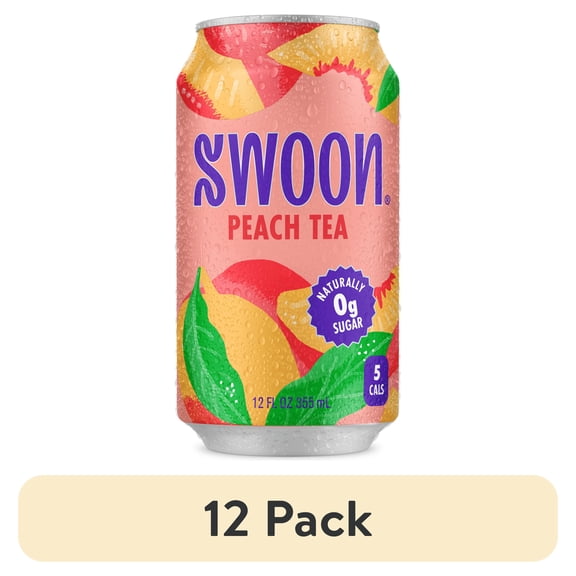 (12 pack) Swoon Zero Sugar Peach Tea, 5 Calories, Sugar Free, 12 oz Can
