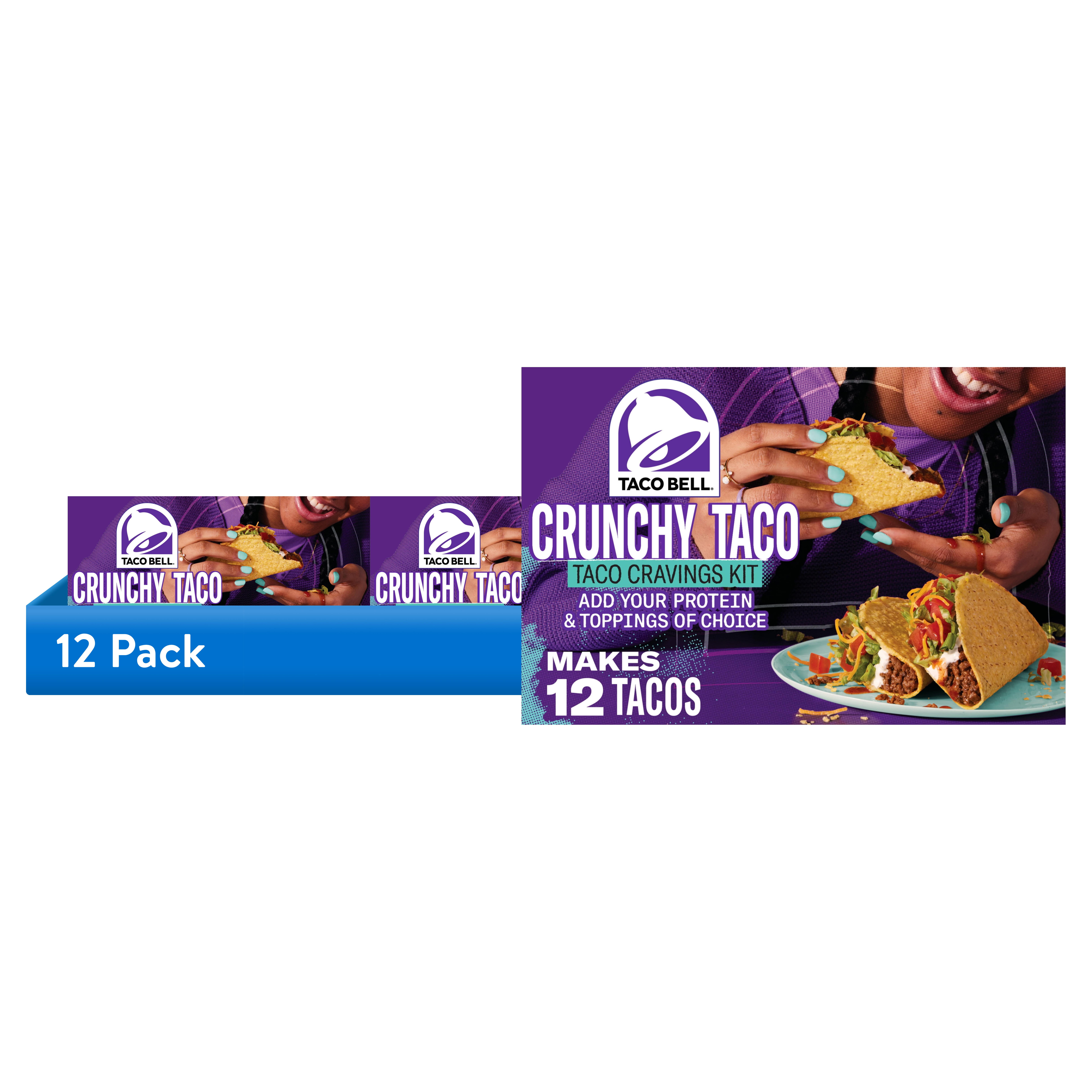 (12 pack) Taco Bell Crunchy Taco Cravings Kit with 12 Crunchy Taco Shells, Taco Bell Mild Sauce & Seasoning, 8.85 oz Box