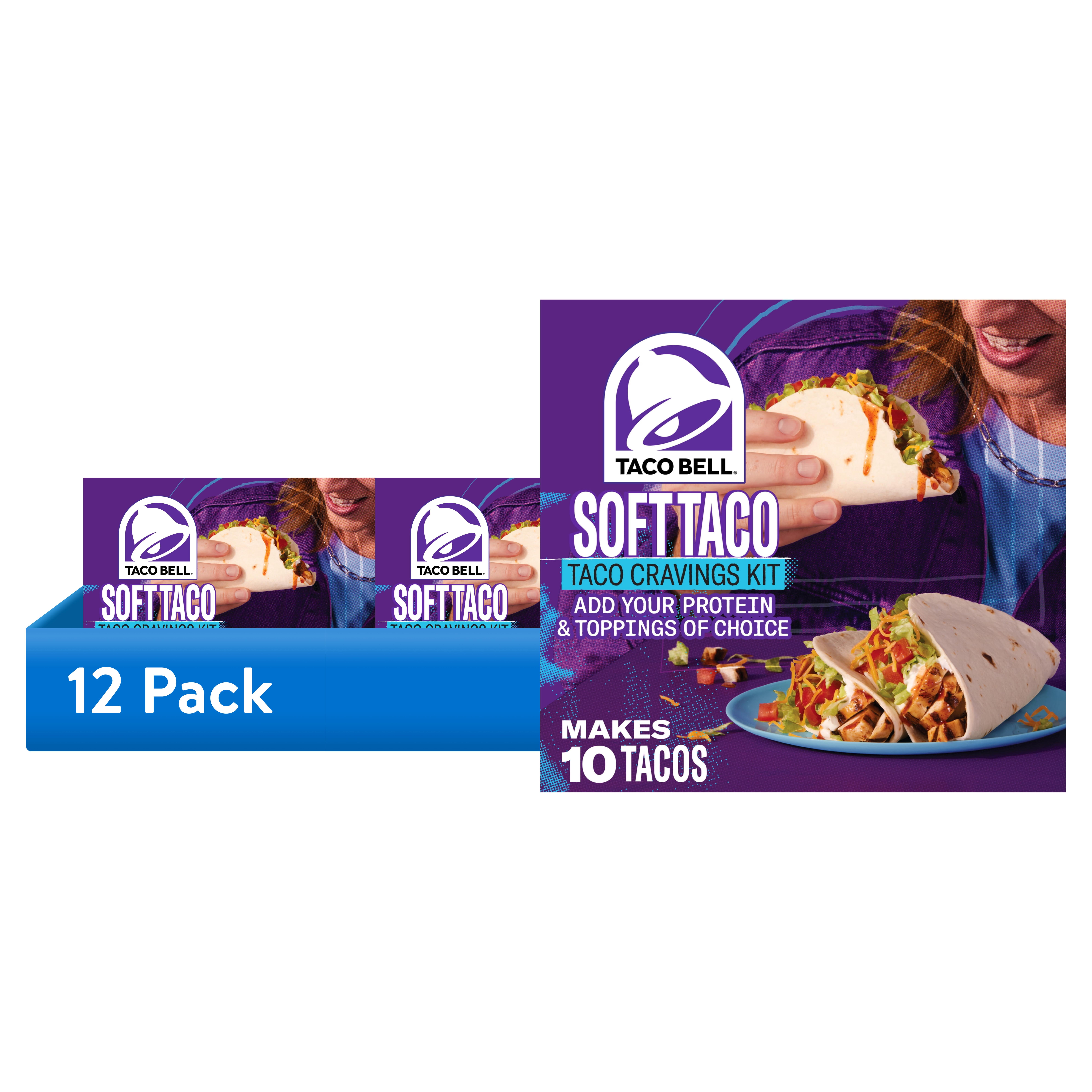 (12 pack) Taco Bell Soft Taco Cravings Kit with 10 Soft Tortillas, Taco Bell Mild Sauce & Seasoning, 14.8 oz Box
