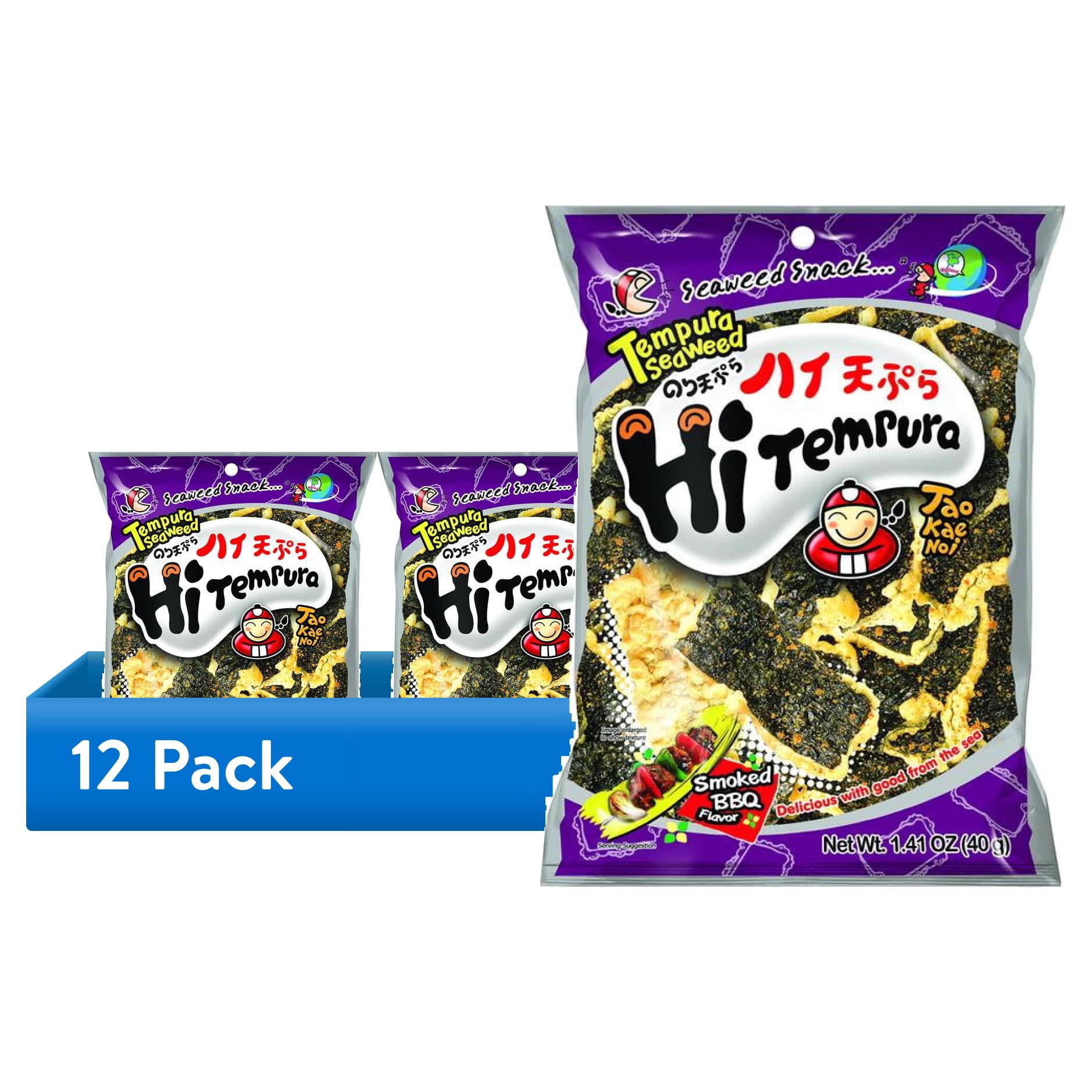 (12 pack) Tao Kae Noi Smoked BBQ Hi Tempura Seaweed Chips, 1.41 oz, 1 Count Bag