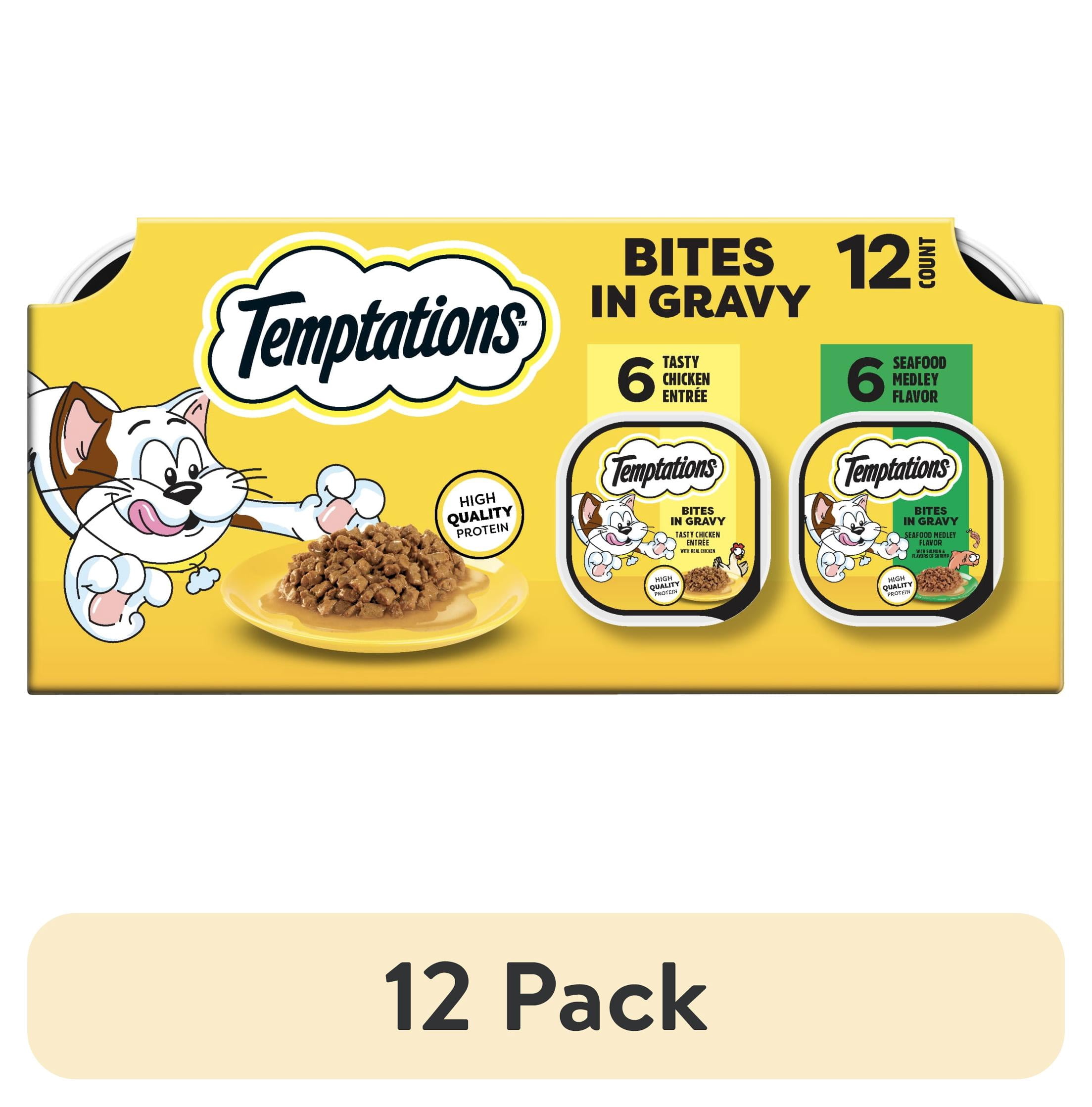 (12 pack) Temptations Bites In Gravy Flavor Wet Cat Food Variety Pack, 3.5 Oz Tray (12 Pack)