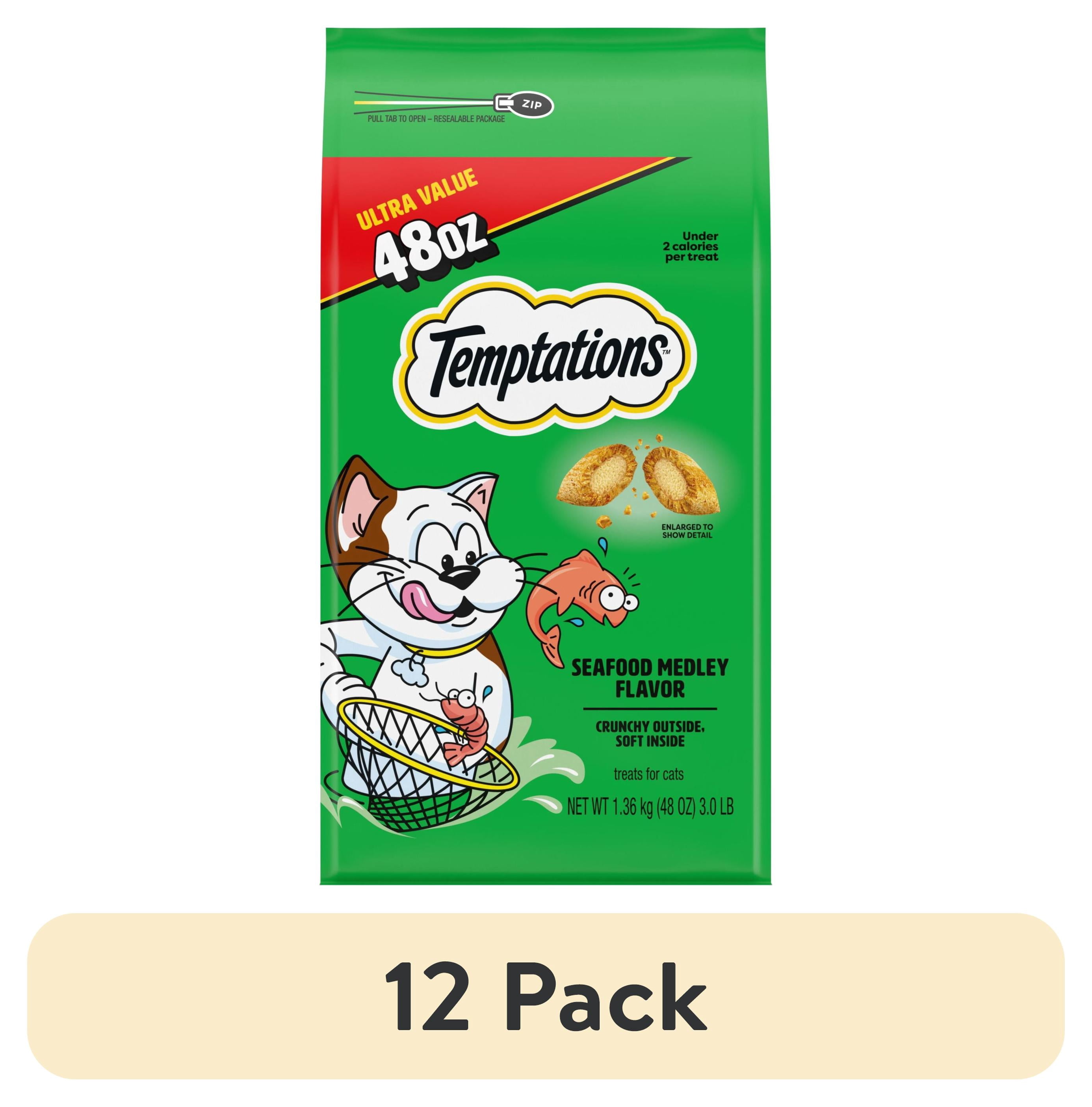 (12 pack) Temptations Classic Seafood Medley Flavor Crunchy And Soft Treats For Cats, 48 Oz Pouch