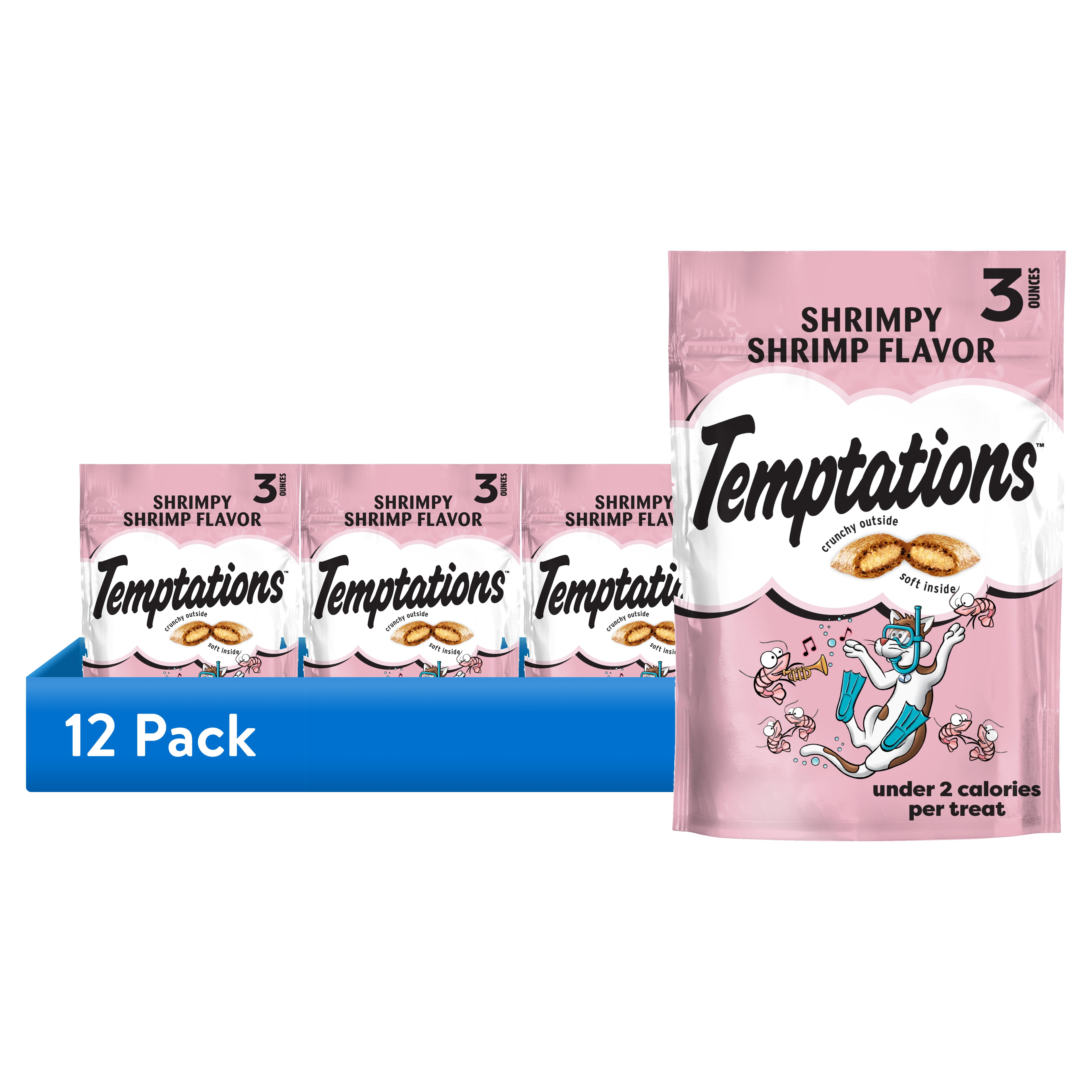 (12 pack) Temptations Classic Shrimpy Shrimp Flavor Crunchy And Soft Treats For Cats, 3 Oz Pouch