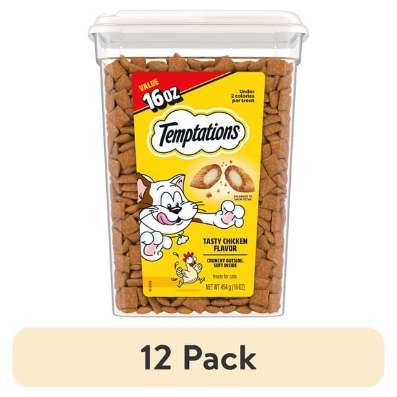 (12 pack) Temptations Classic Tasty Chicken Flavor Crunchy And Soft Treats For Cats, 16 Oz Tub