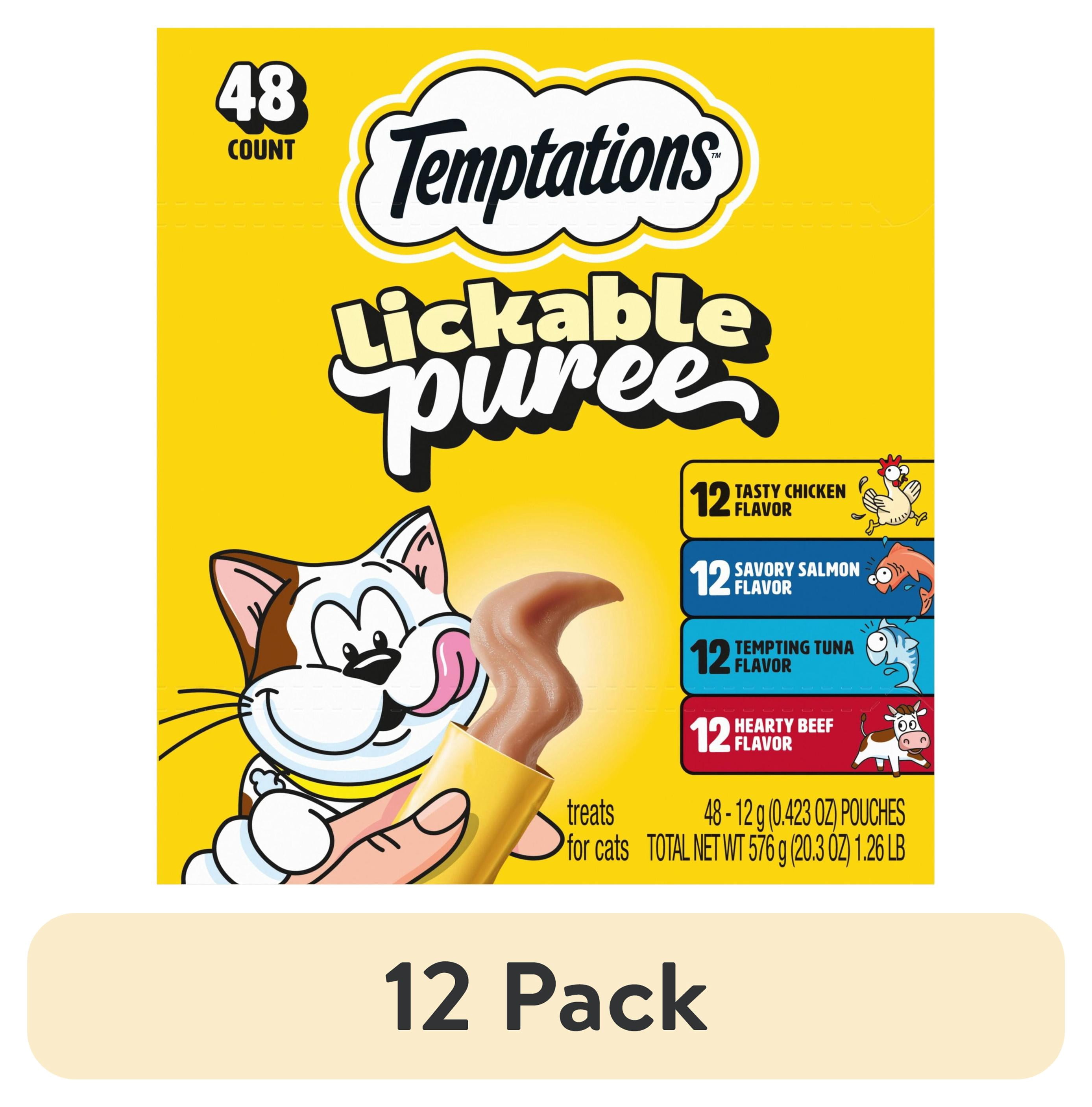 (12 pack) Temptations Creamy Puree with Beef Liver, Salmon, Chicken, And Tuna Variety Pack of Lickable Cat Treats