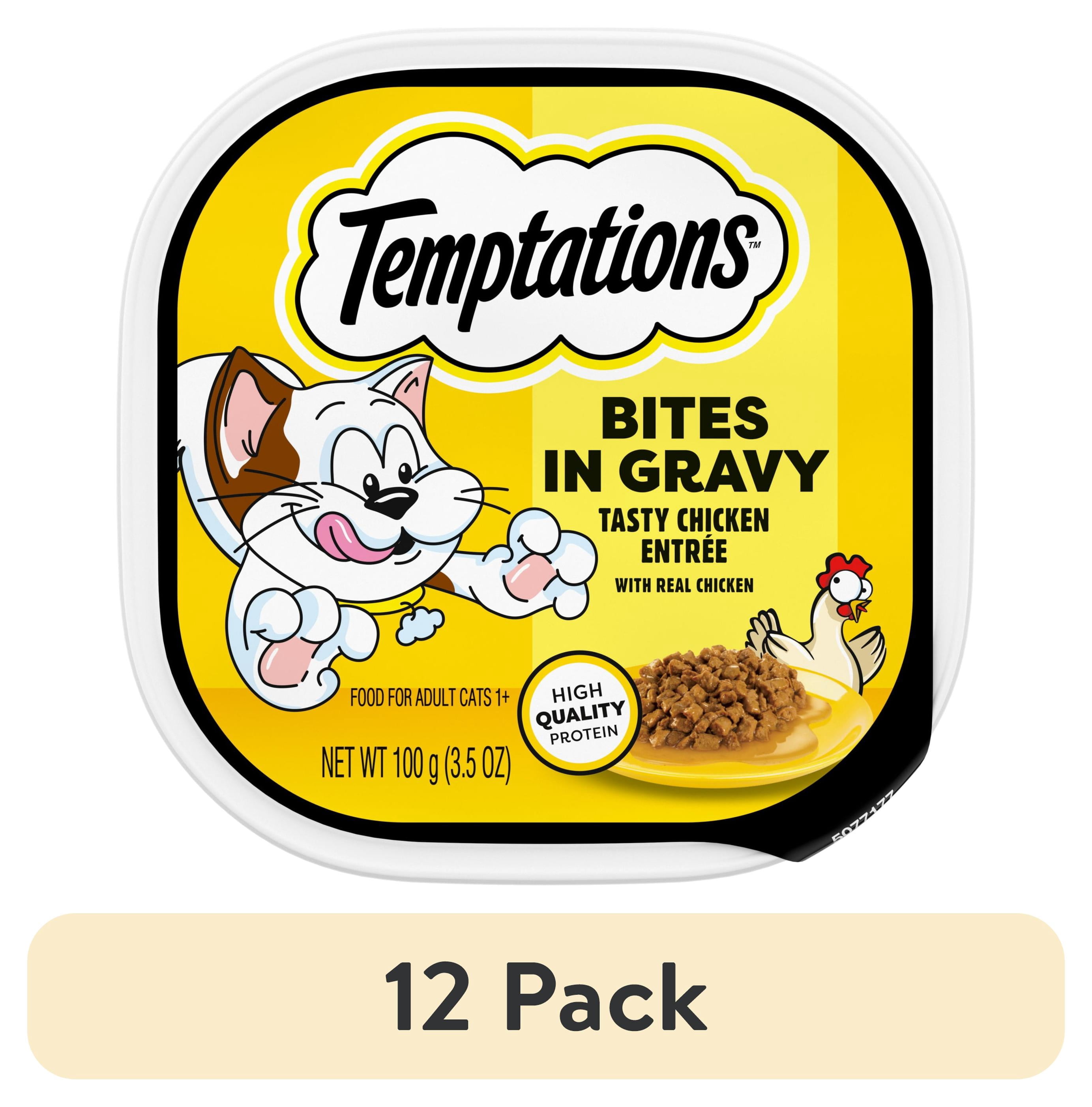 (12 pack) Temptations Tasty Chicken Flavor Bites In Gravy Wet Cat Food For Adult Cats, 3.5 Oz Tray